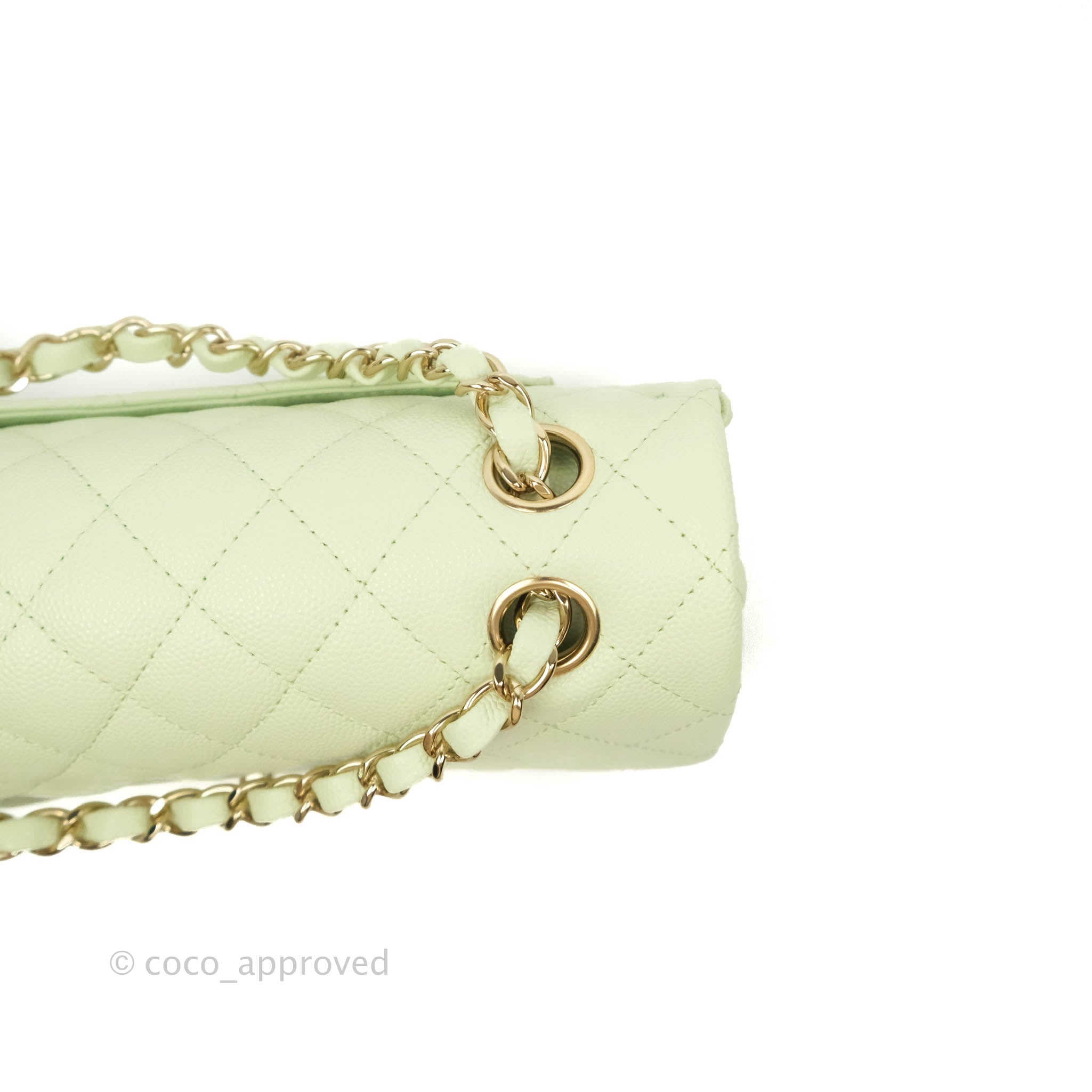 Chanel Small Quilted Classic Flap Mint Green Caviar Gold Hardware 22C – Coco  Approved Studio