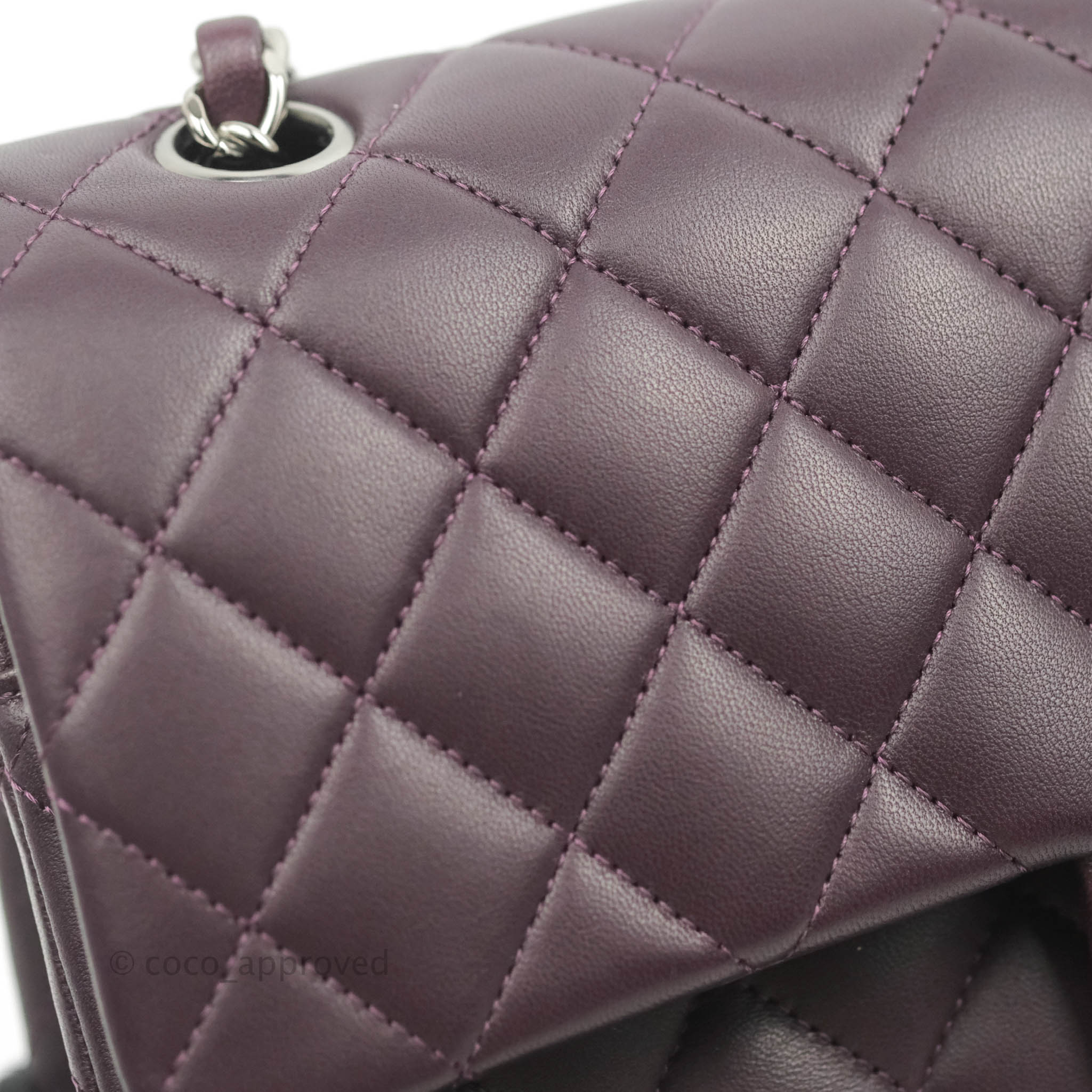 Chanel Classic M/L Medium Flap Quilted Purple Burgundy Lambskin