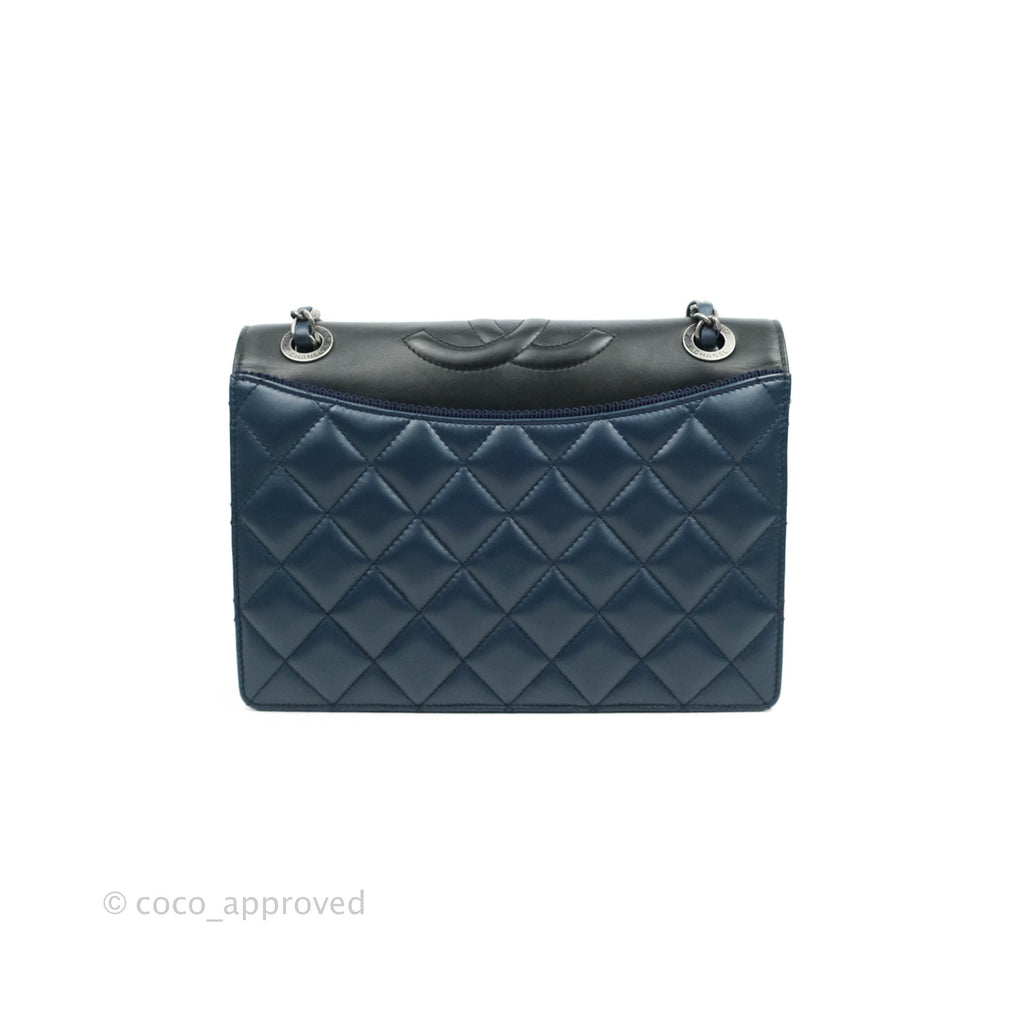 Chanel Quilted Ballerina Small Flap Bag Blue Black Ruthenium Hardware