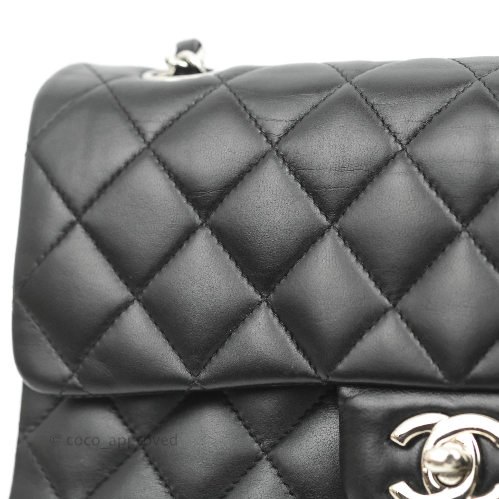 Chanel Small Classic Quilted Flap Black Lambskin Silver Hardware  Coco  Approved Studio