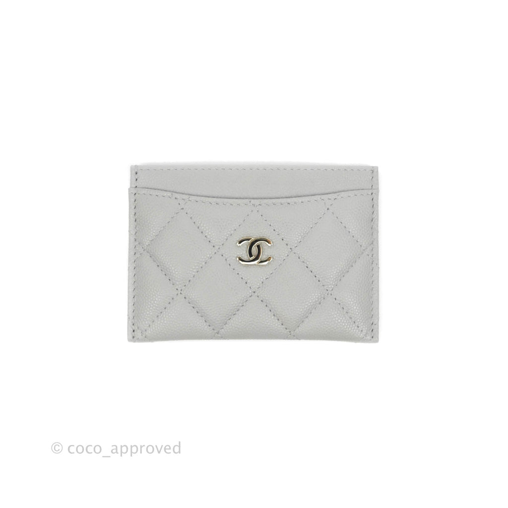 Chanel Classic Caviar Flat Card Holder Grey Gold Hardware 21A