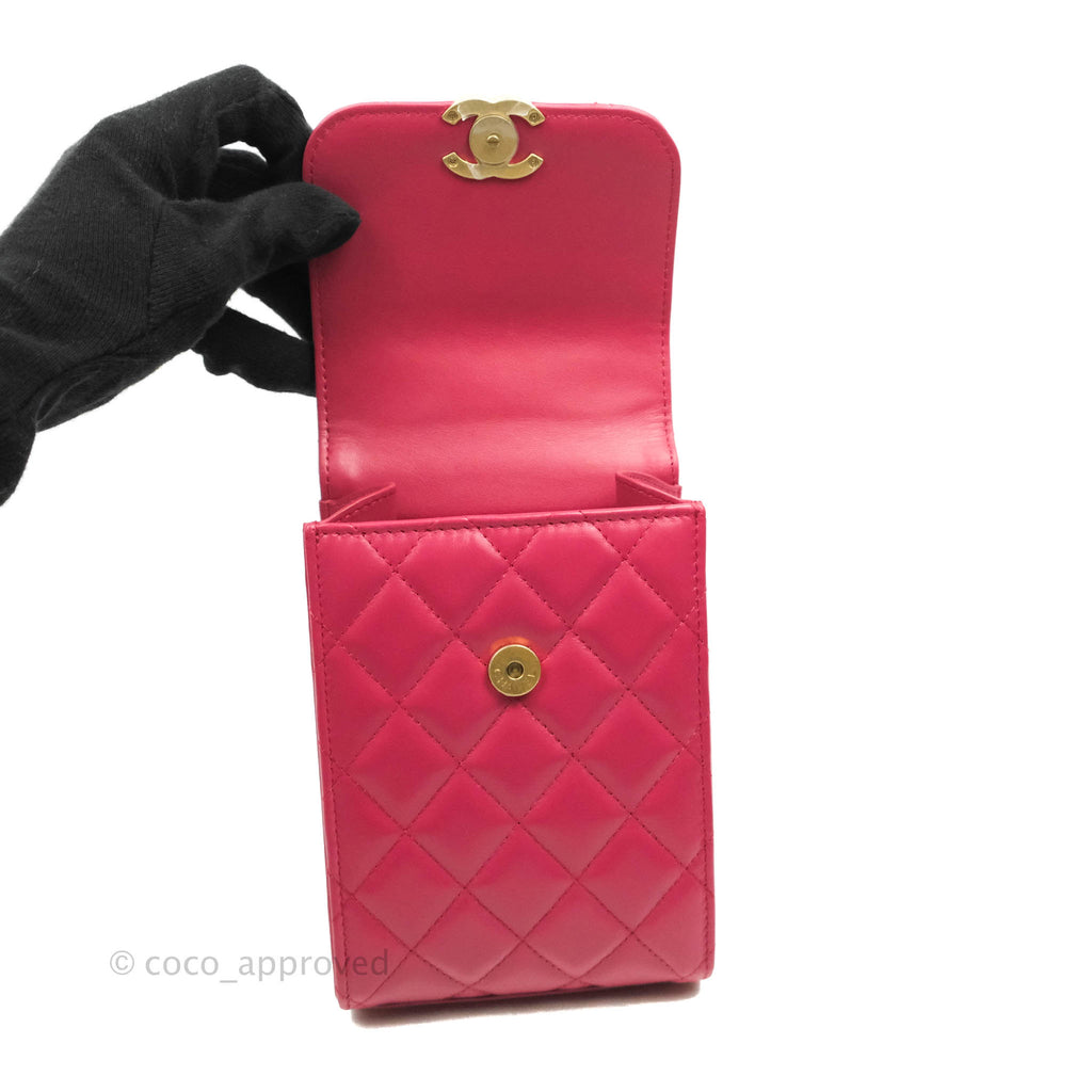 Chanel Quilted Perfect Fit Dark Pink Phone Holder Aged Gold Hardware