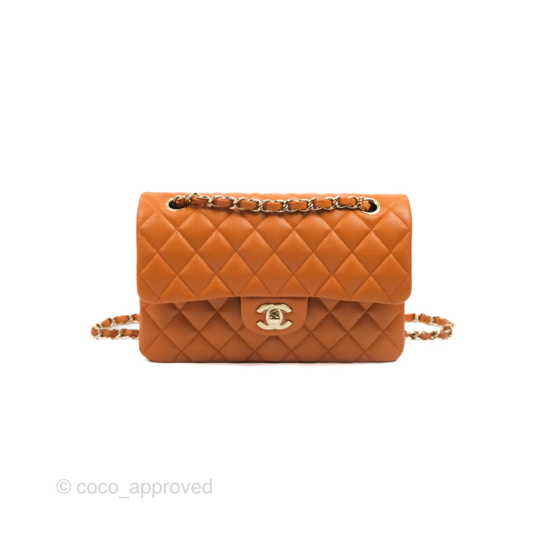 Chanel Classic S/M Small Double Flap Caramel Caviar Gold Hardware 21A