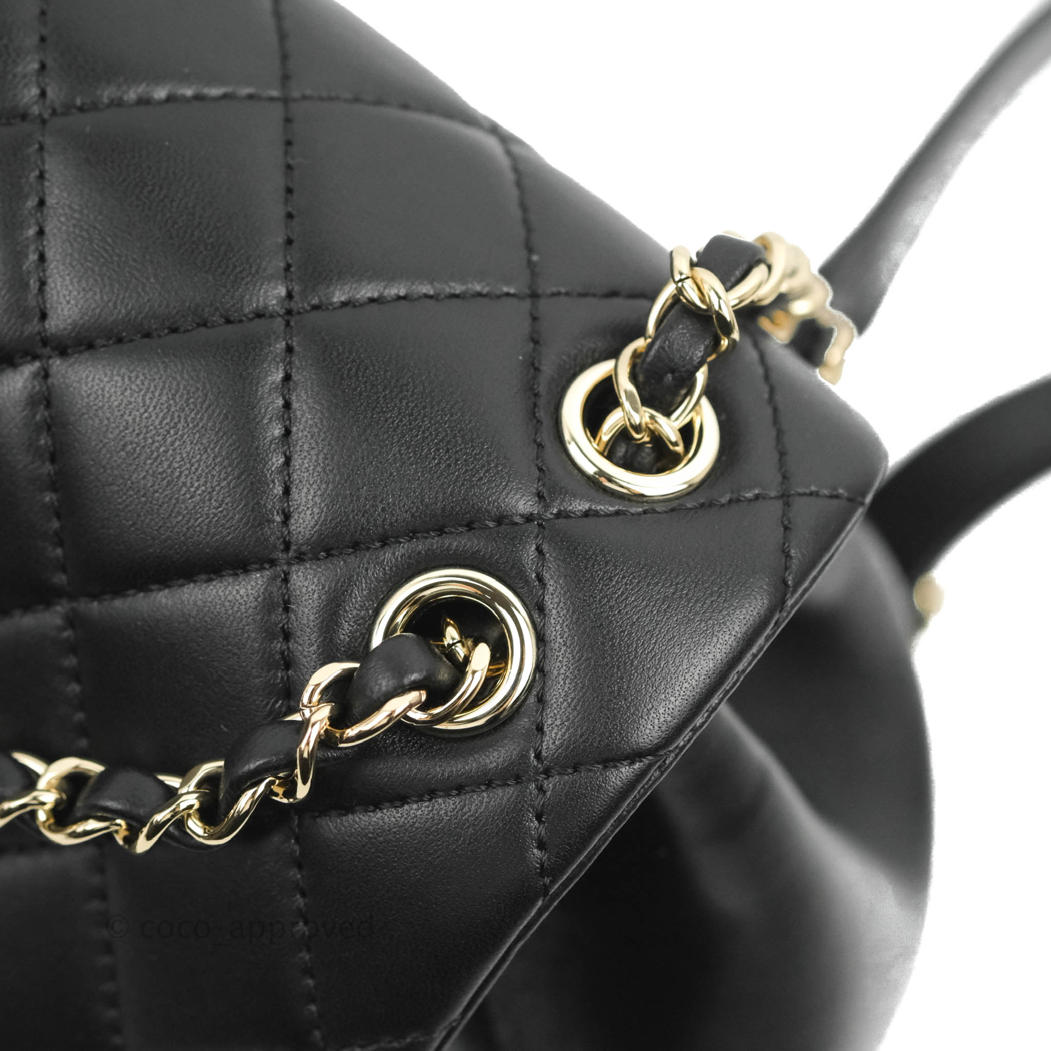Chanel Quilted Small Duma Drawstring Backpack Black Lambskin 22A