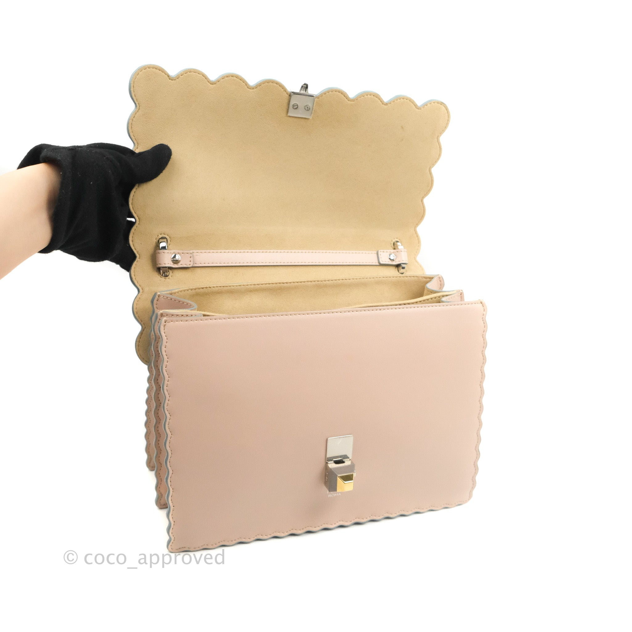 Fendi Kan I Scalloped Shoulder Bag Pale Pink Silver Hardware