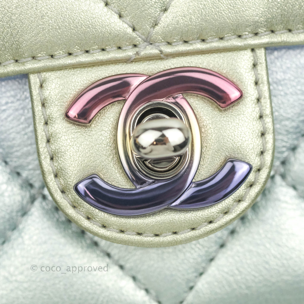 Chanel Wristlet Clutch Iridescent Rainbow Calfskin Leather 21K