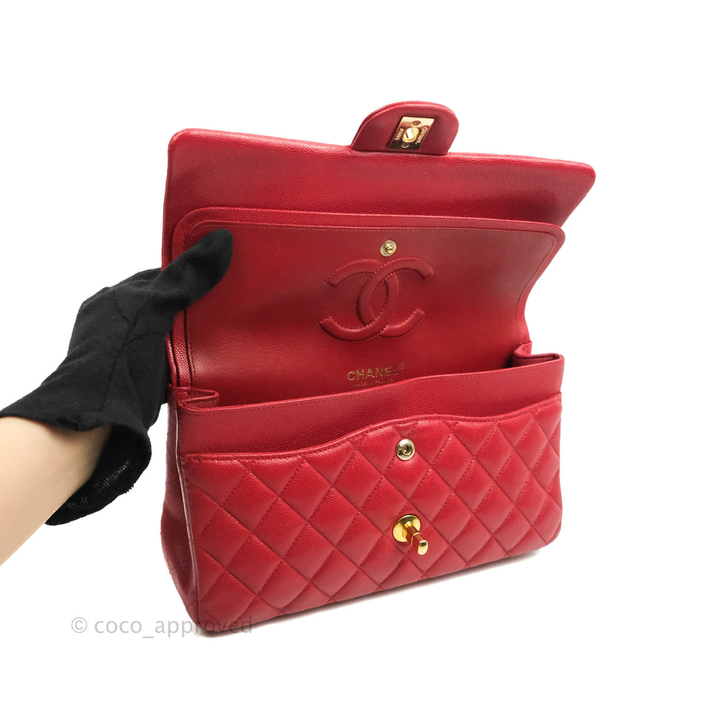 Chanel Classic M/L Medium Double Flap Red Caviar Gold Hardware