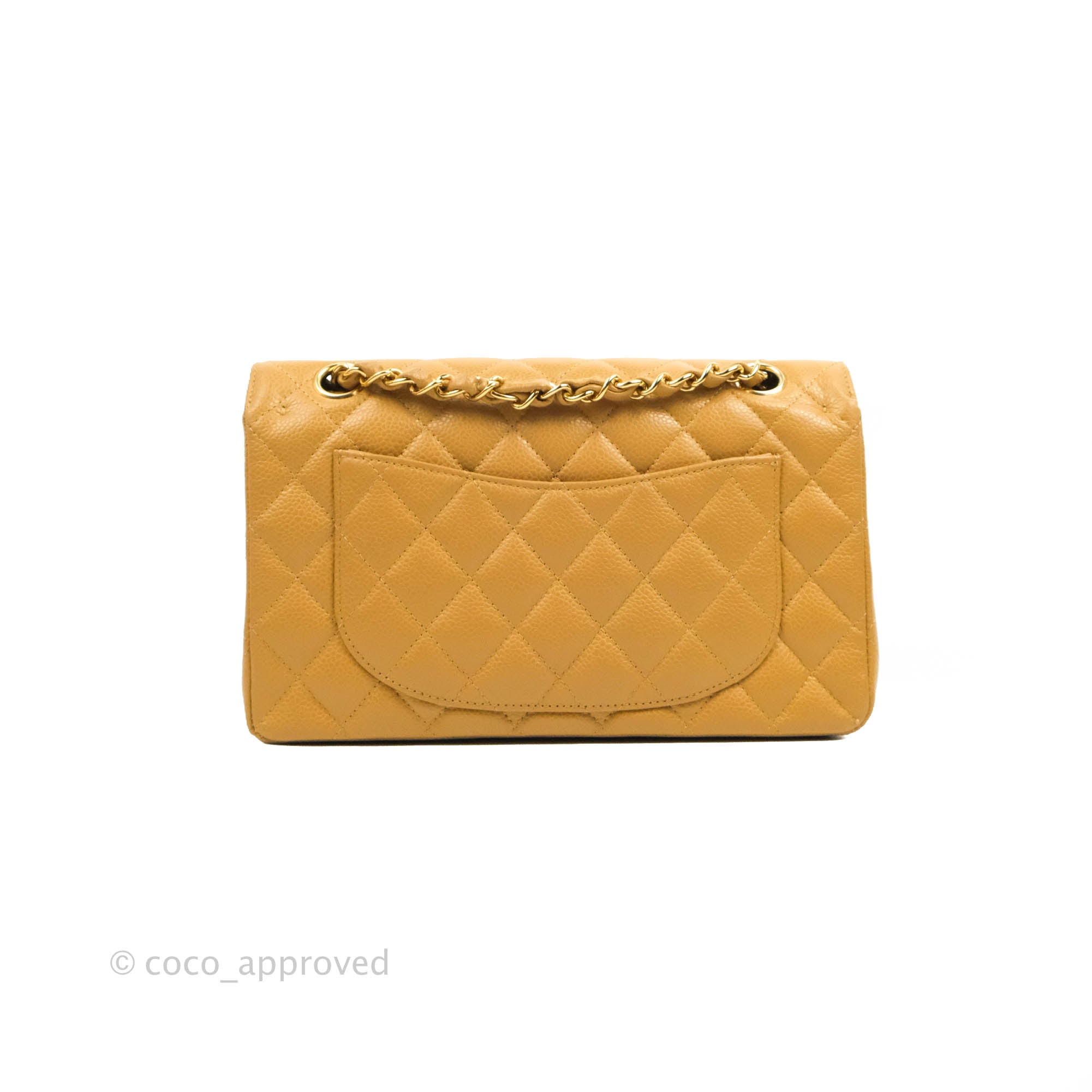 Chanel S/M Small Classic Quilted Flap Dark Beige Caviar 24K Gold
