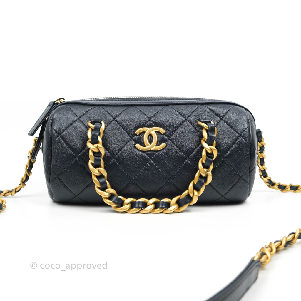 Chanel Lambskin Quilted Fashion Therapy Bowling Bag Dark Navy Gold Hardware