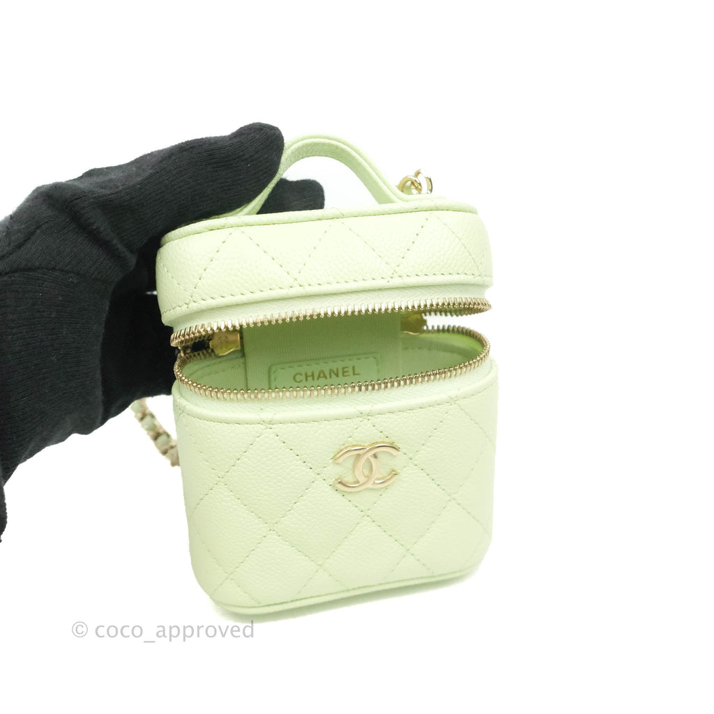 Chanel Quilted Small Handle With Care Vanity Case With Chain Green Caviar Gold Hardware