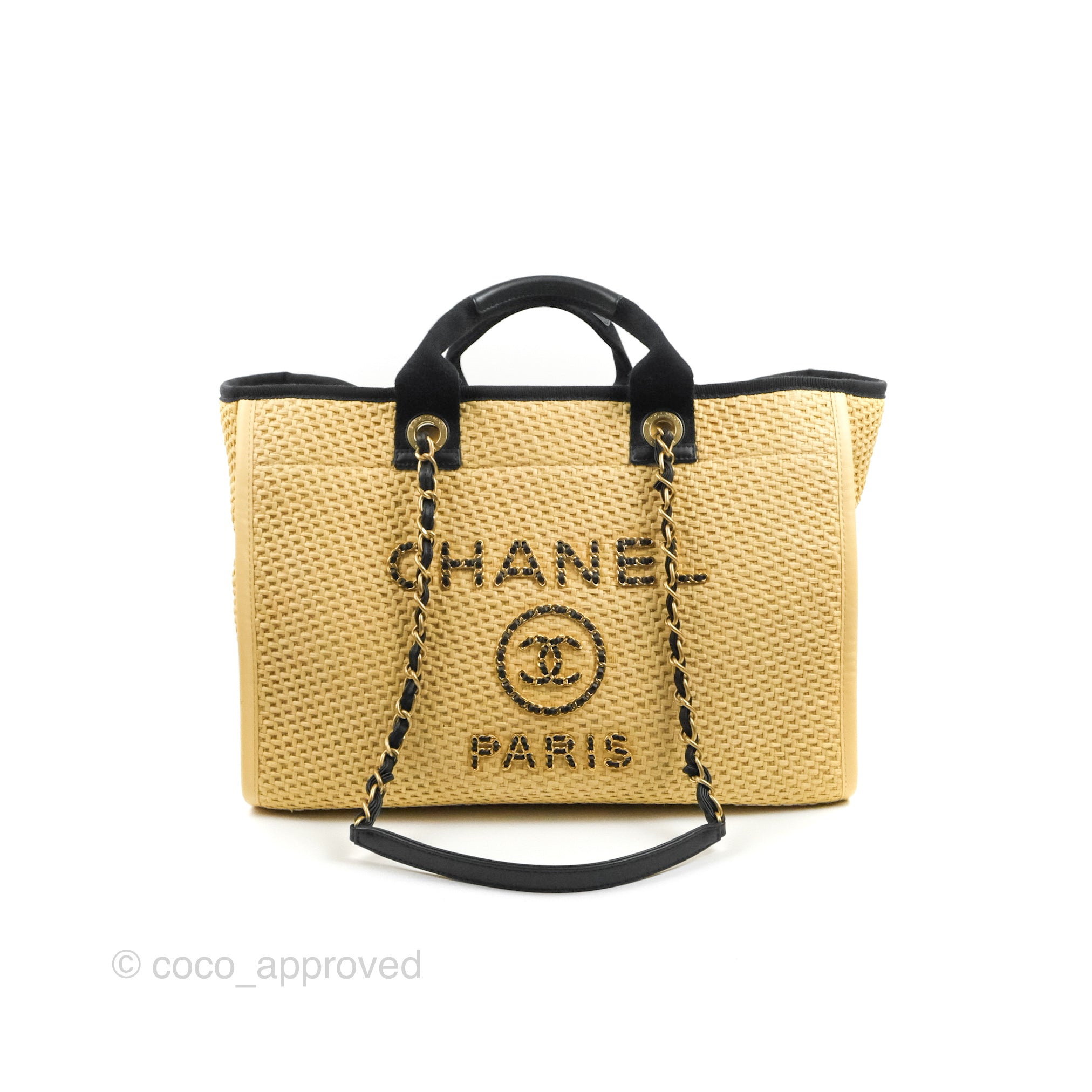 Chanel Deauville Tote Woven Large Grey/Black in Straw/Raffia with  Silver-Tone - GB