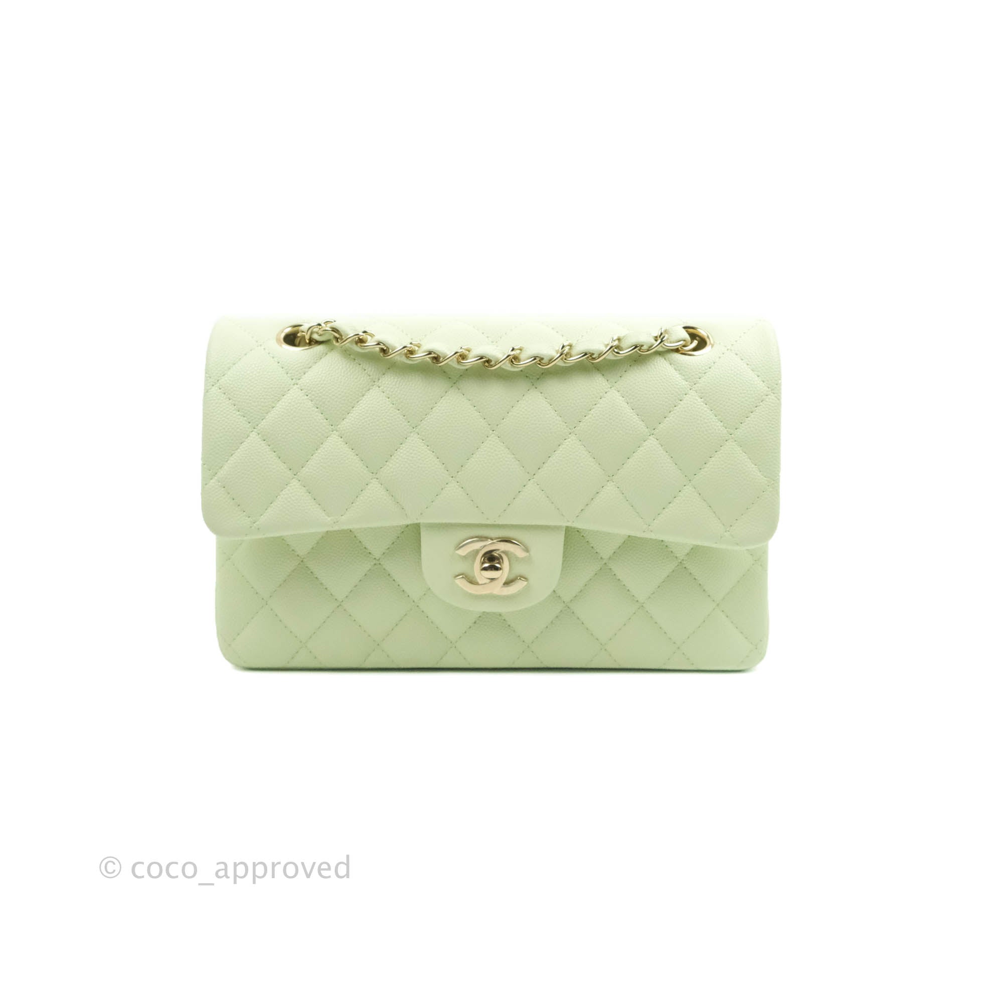 Chanel Small Classic Quilted Flap Pastel Green Caviar Gold