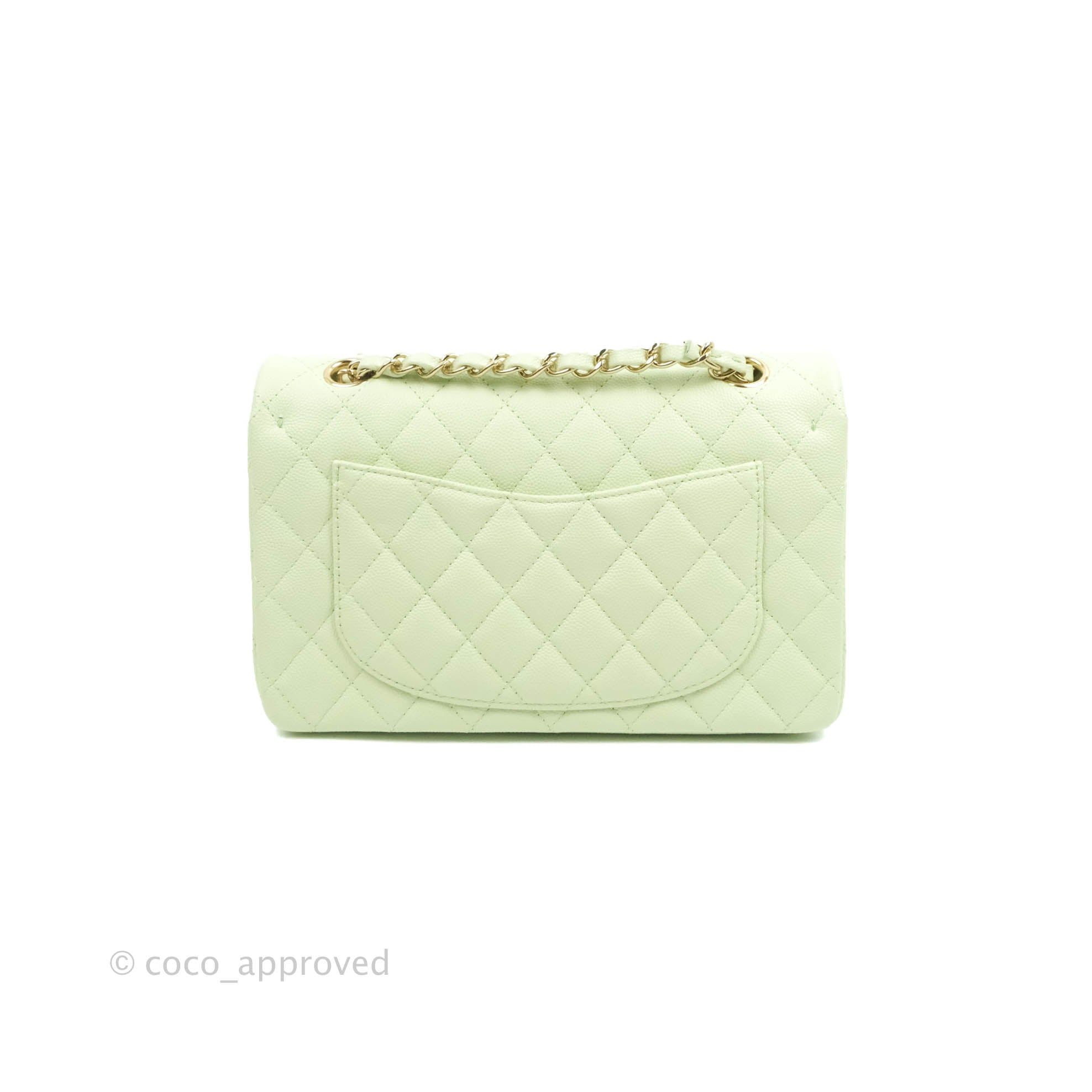 Chanel Small Classic Quilted Flap Pastel Green Caviar Gold Hardware – Coco  Approved Studio