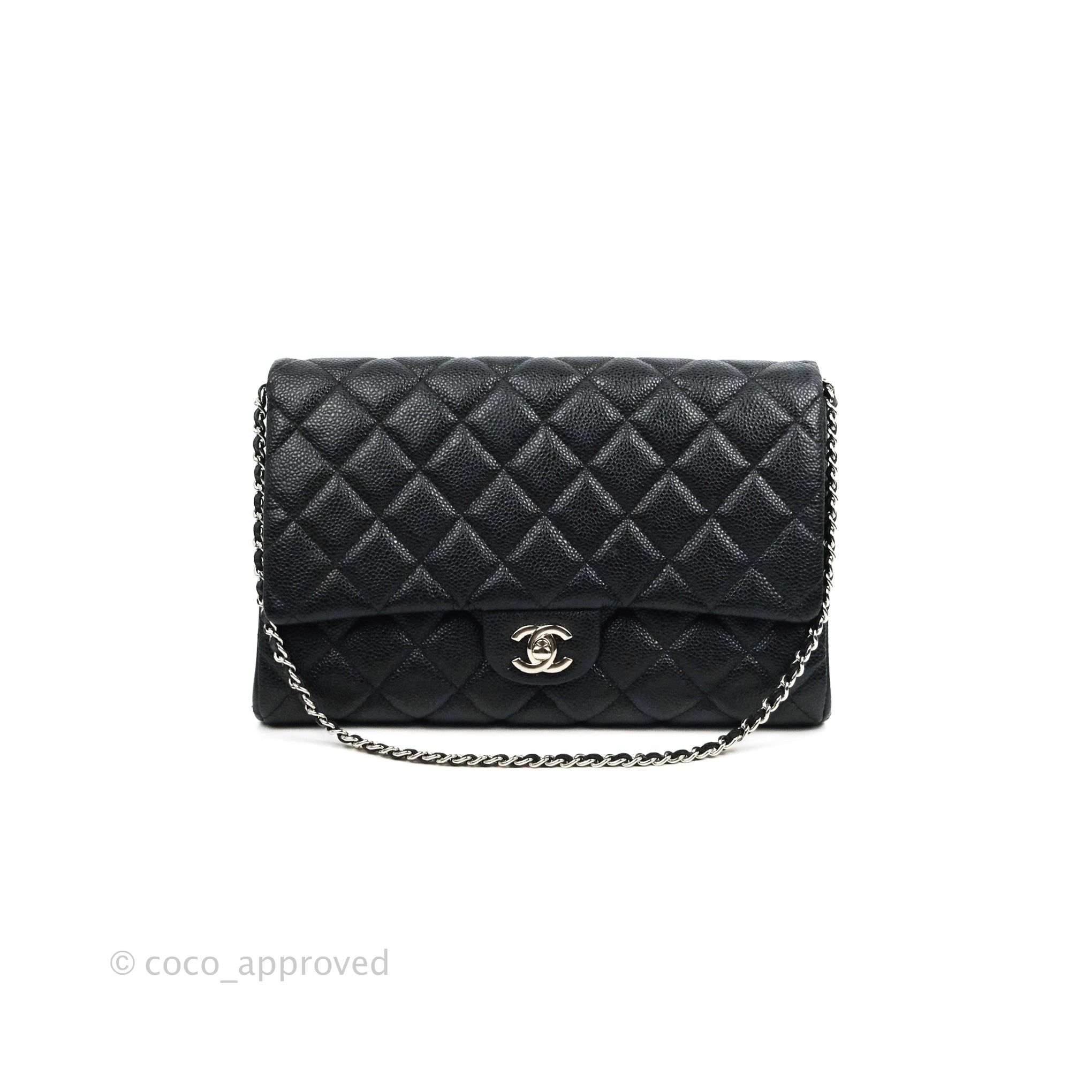 CHANEL Caviar Quilted Clutch With Chain Flap Black | FASHIONPHILE