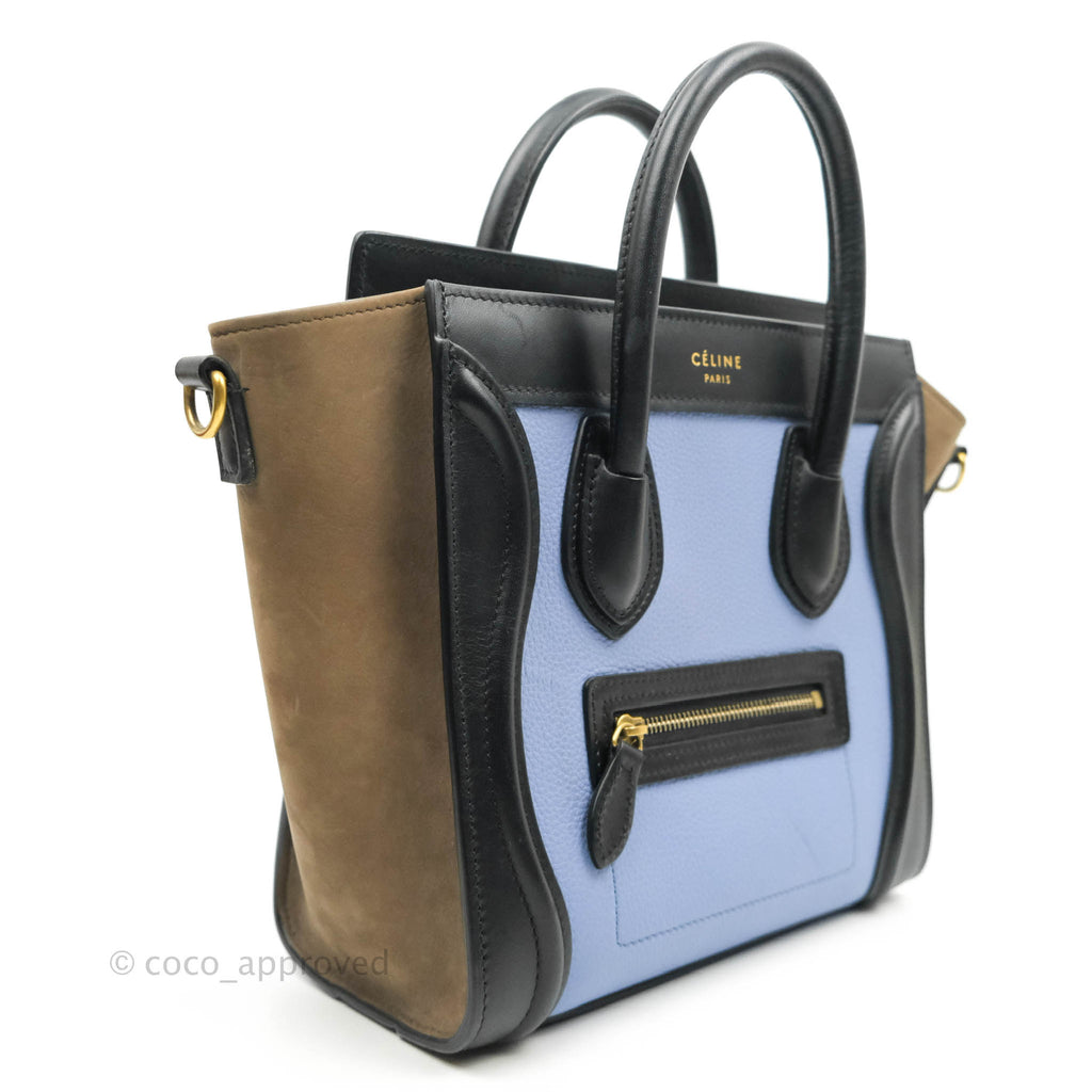 Celine Tri Color Blue/Khaki/Black Nano Luggage Tote