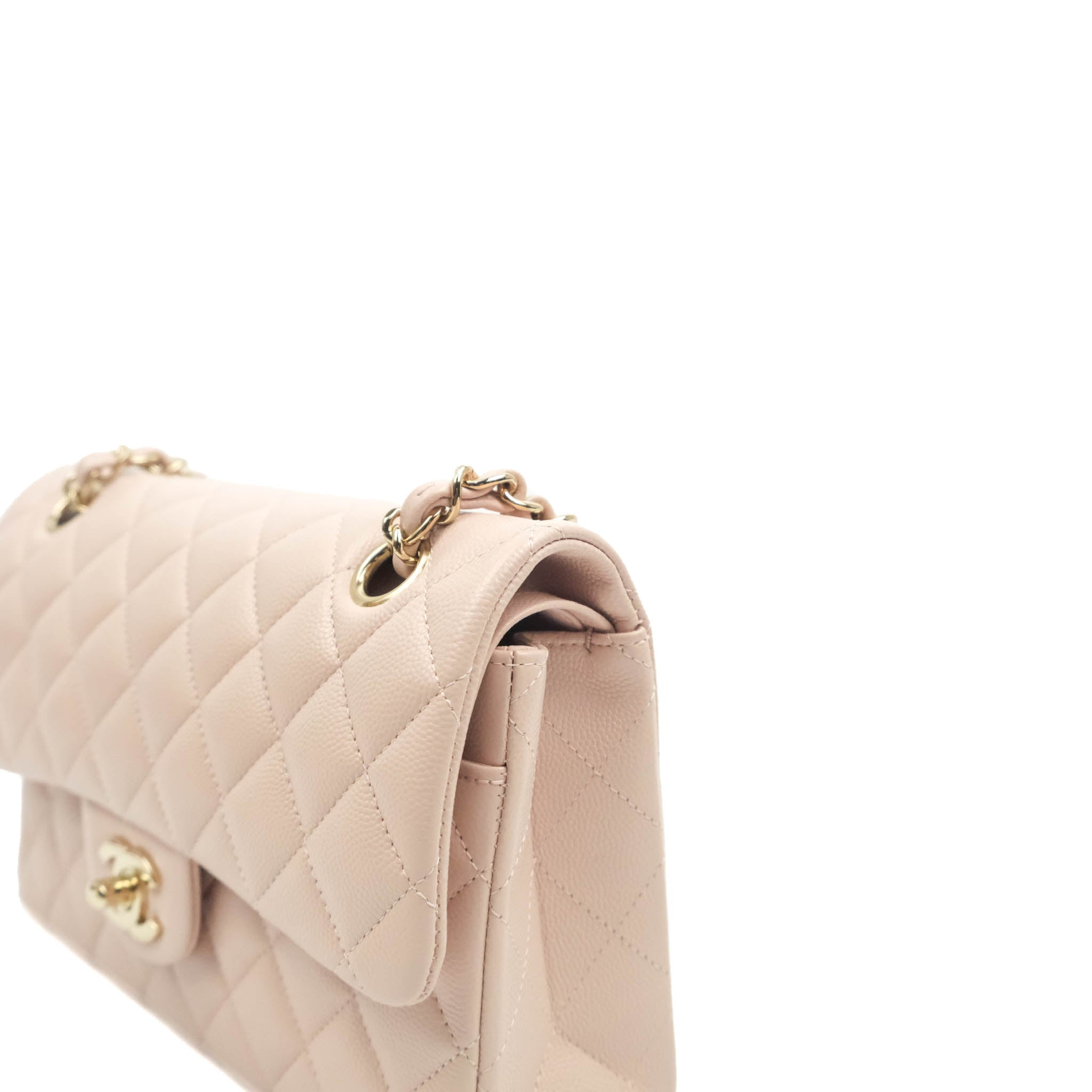 Chanel Classic Small S/M Flap Rose Clair Pink Caviar Gold Hardware