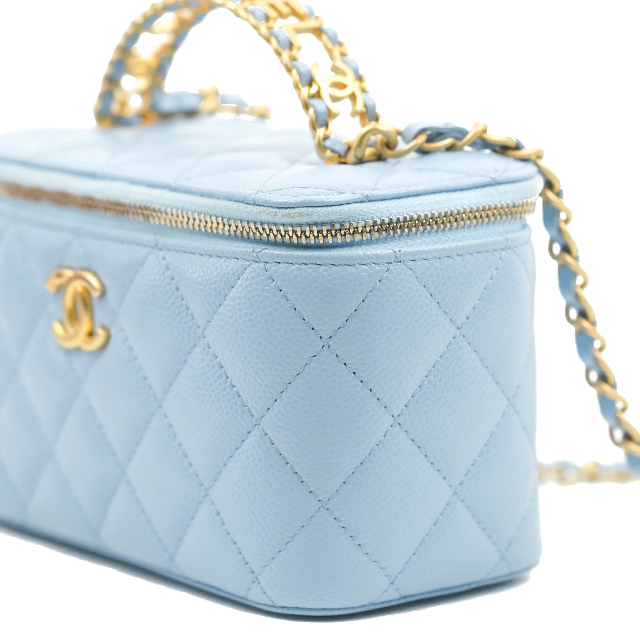 Chanel Vanity Rectangular with Top Handle Pick Me Up Blue Caviar Aged Gold  Hardware 22S