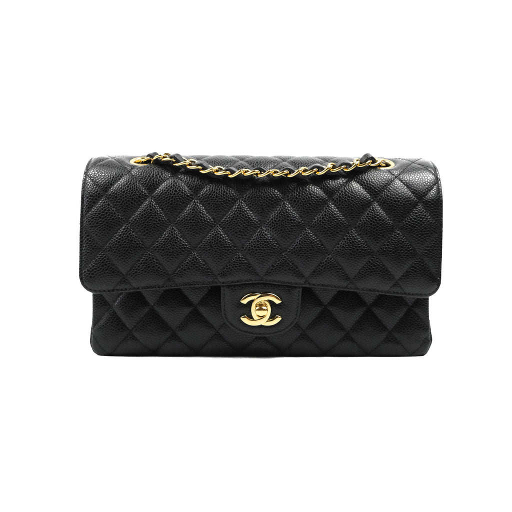 Chanel Classic M/L Medium Flap Quilted Black Caviar Gold Hardware