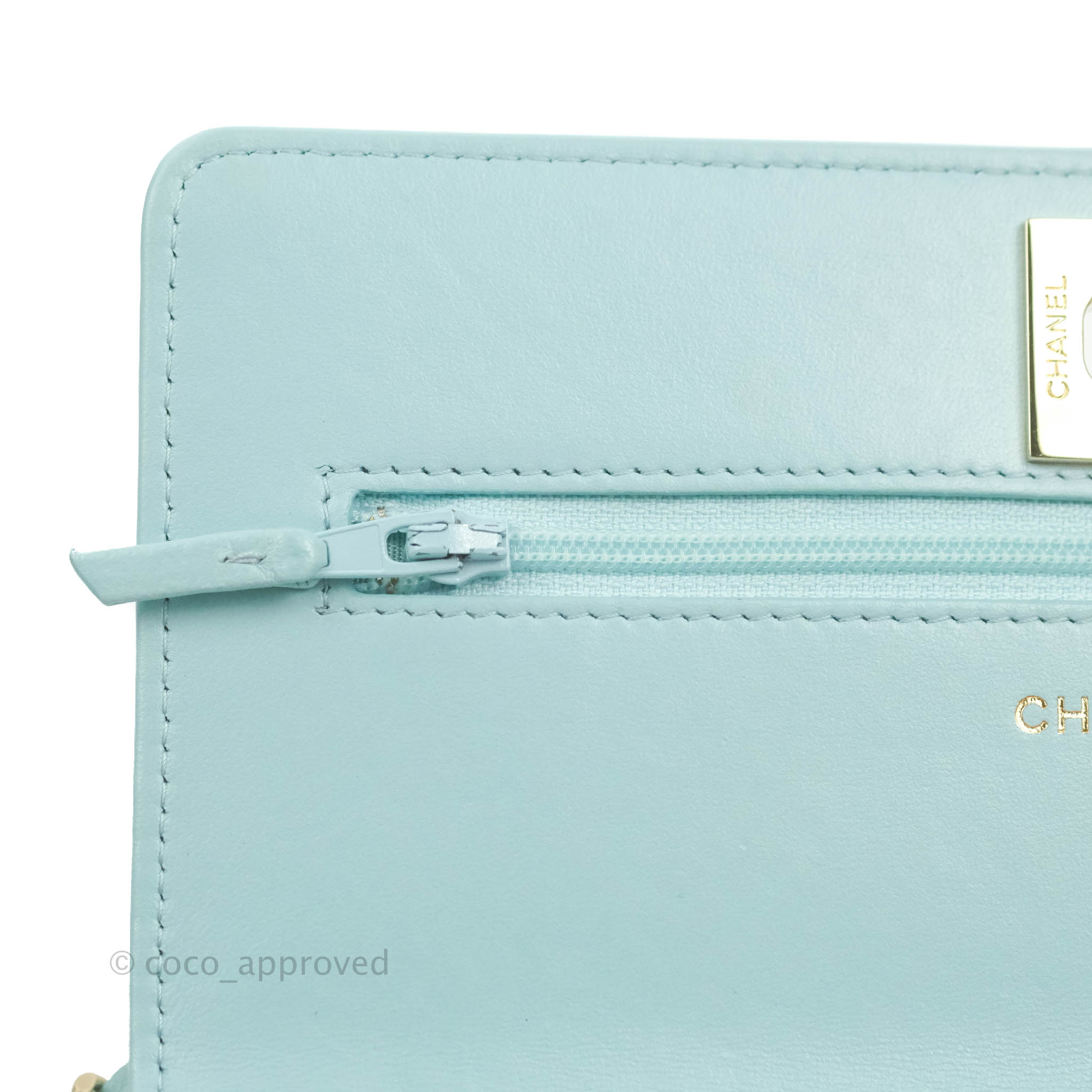 Chanel Trendy CC Quilted Wallet on Chain WOC Tiffany Blue Lambskin