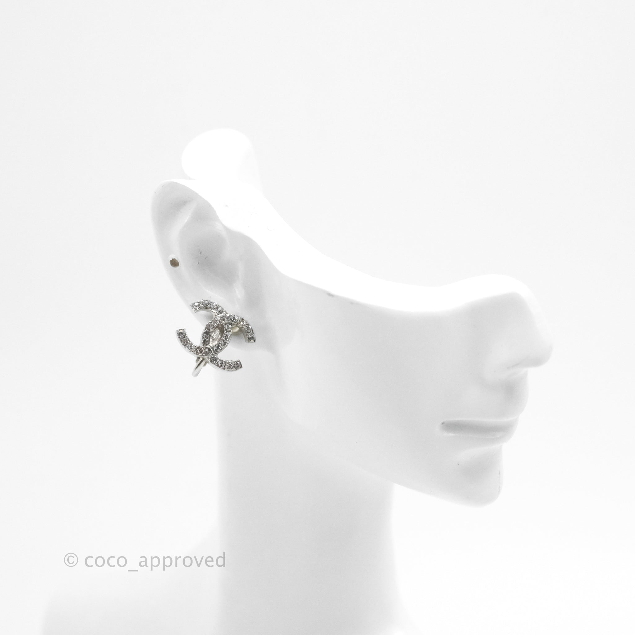 Chanel Crystal CC Earrings Ear Clip Silver Tone 20B – Coco Approved Studio