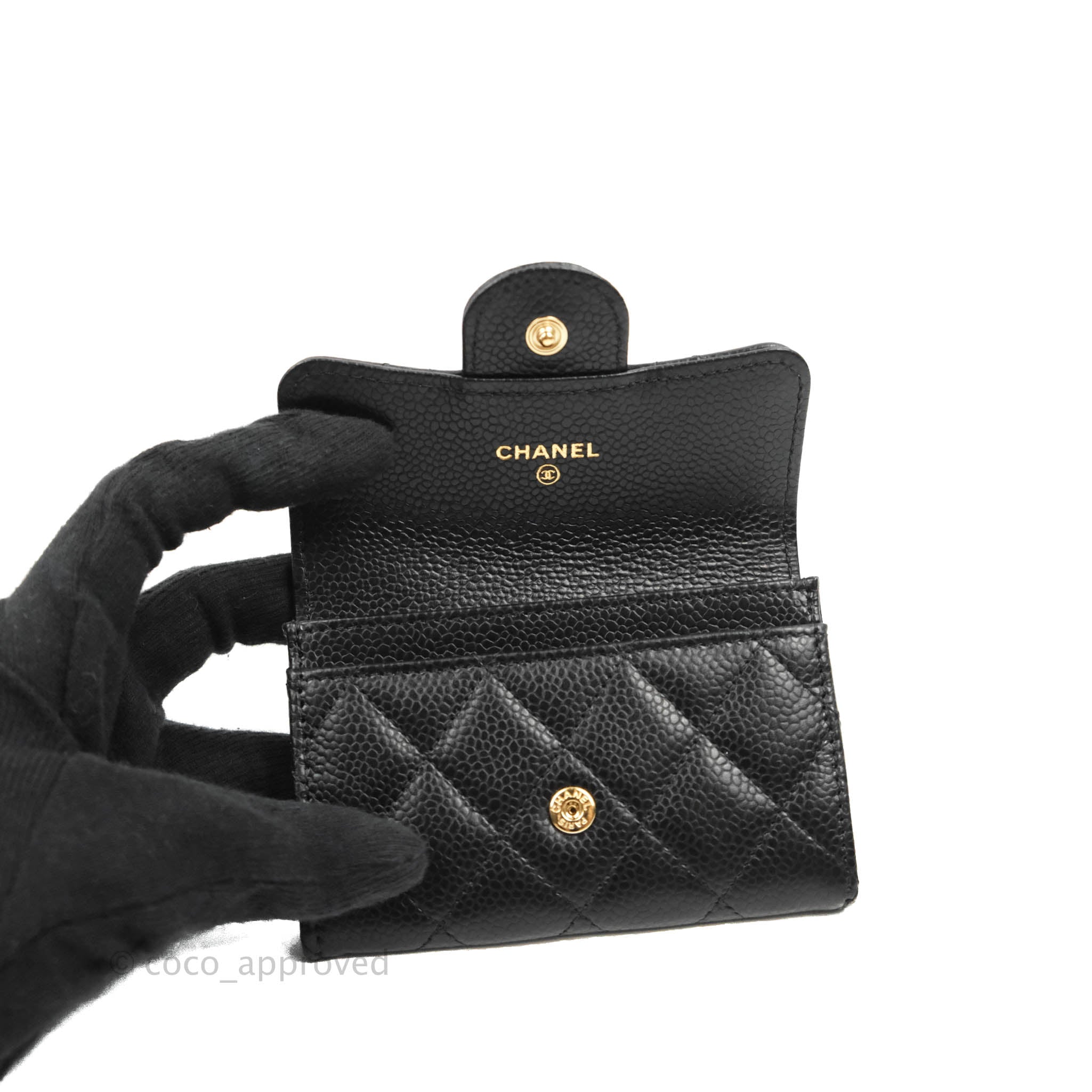 Chanel Quilted Flap Card Holder Black Caviar Gold Hardware – Coco Approved  Studio