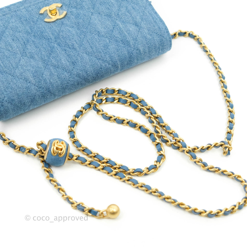 Chanel Quilted Pearl Crush Wallet on Chain WOC Denim Aged Gold Hardware