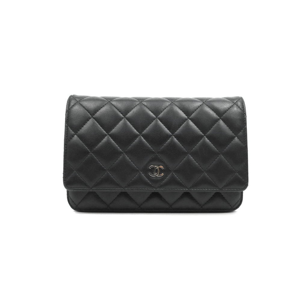 Chanel Quilted Wallet on Chain WOC Black Lambskin Silver Hardware