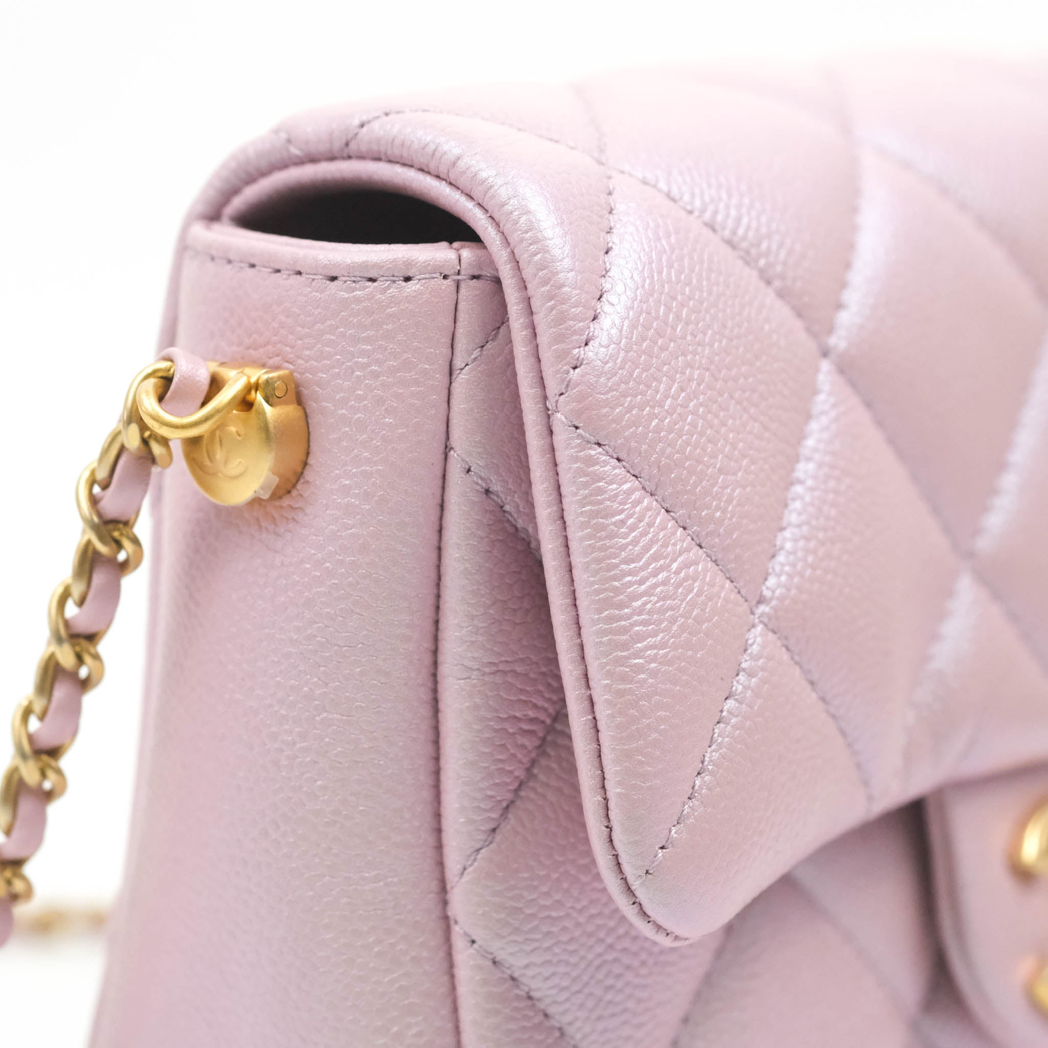 Chanel Pink Iridescent Quilted Calfskin Square Mini Classic Flap