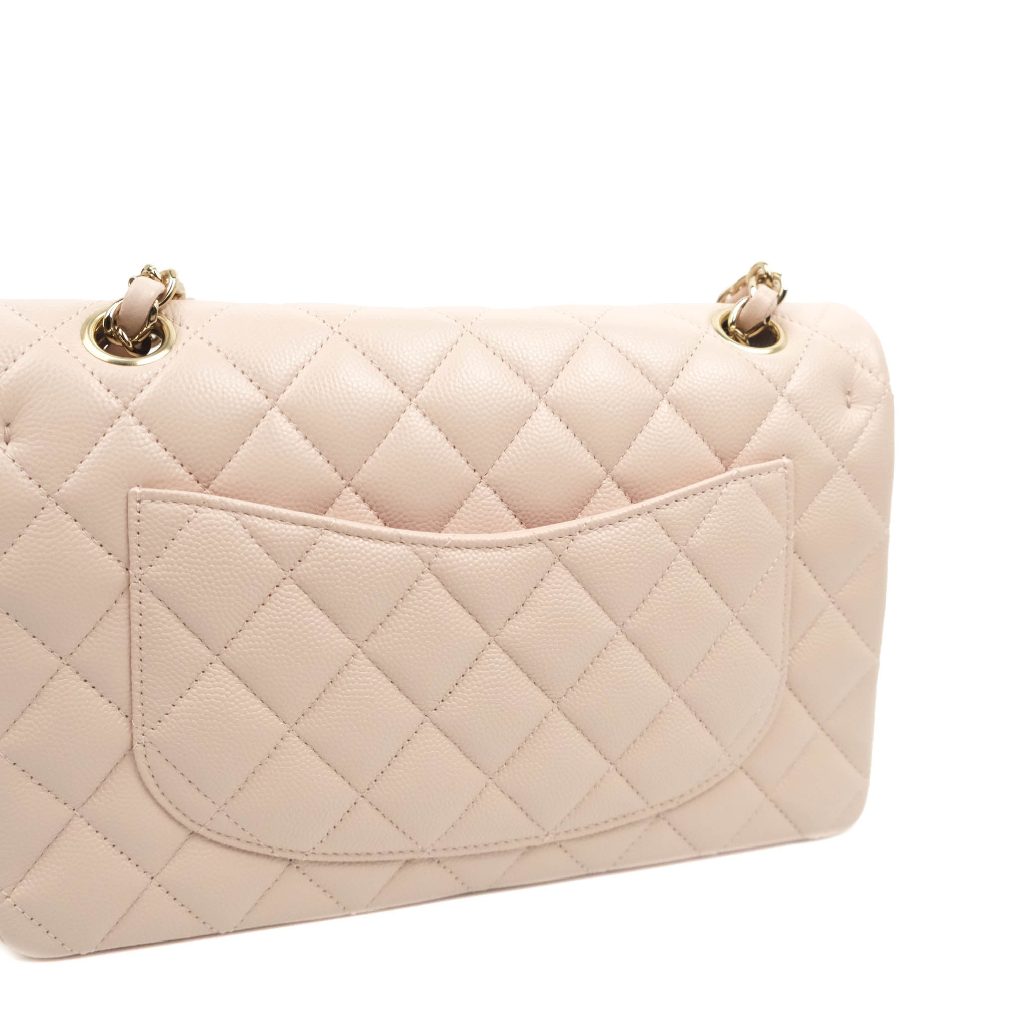 Chanel Classic Small S/M Flap Rose Clair Pink Caviar Gold Hardware 21C –  Coco Approved Studio
