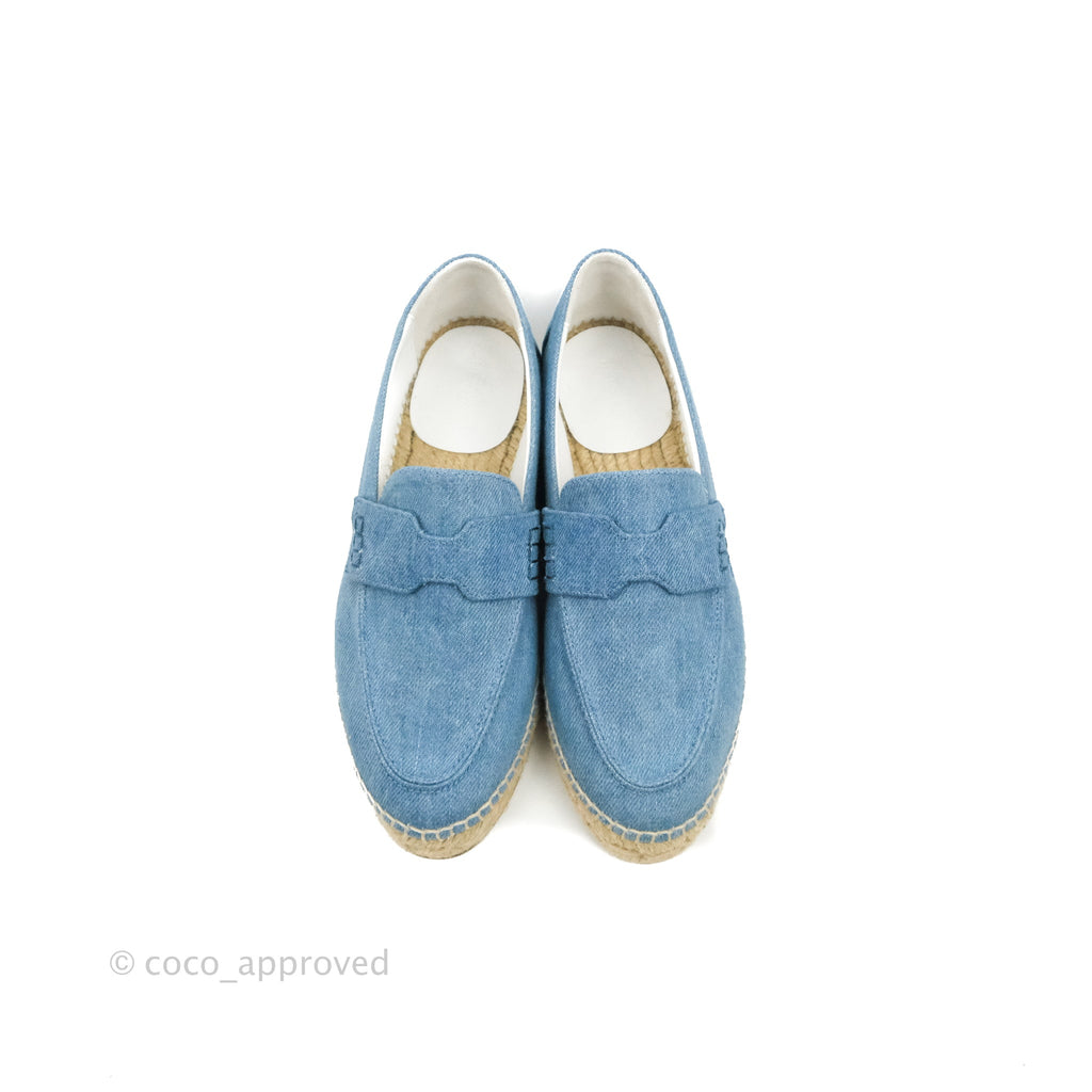 Hermes Denim Canvas Trip Espadrilles Bleu Clair Size 36