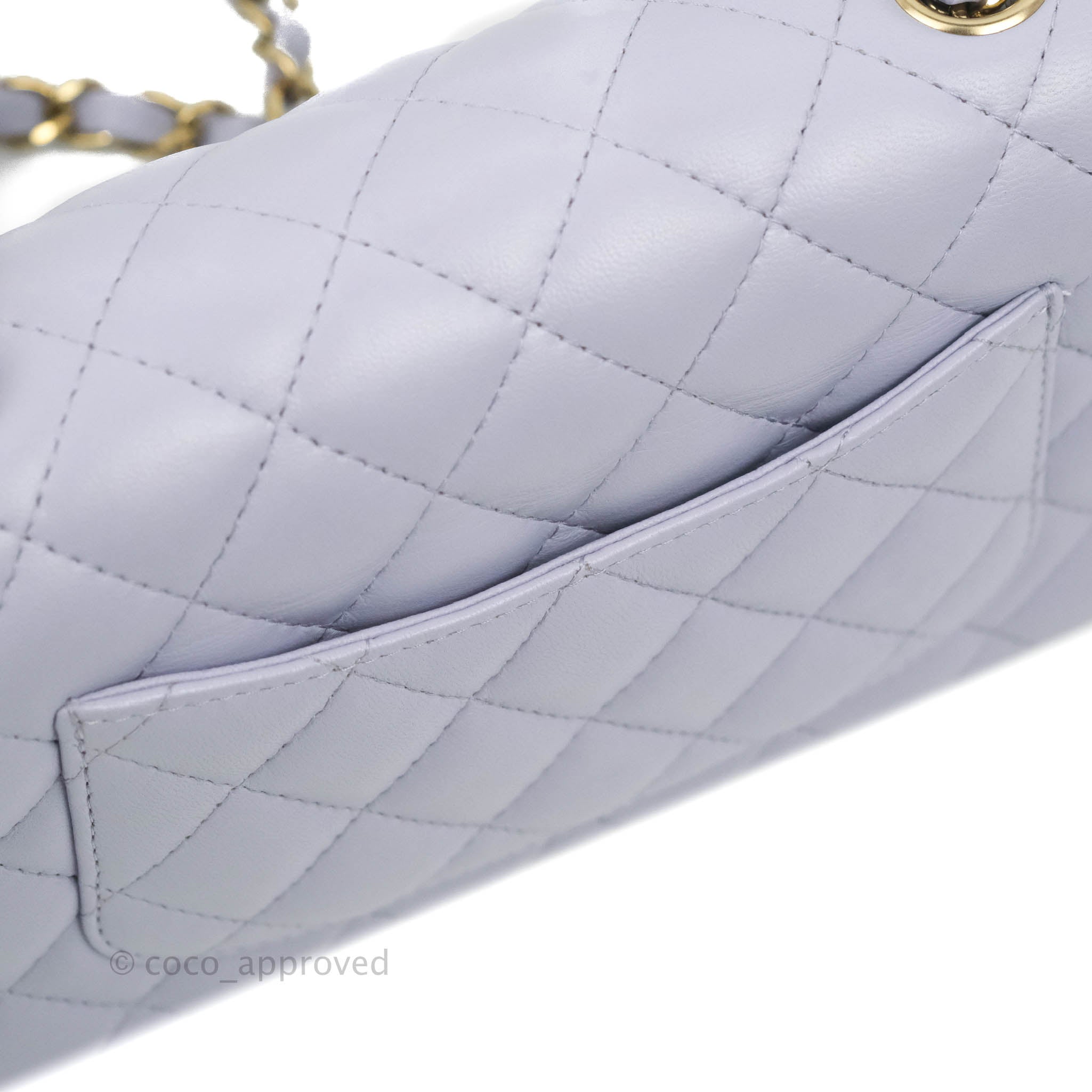 Chanel Light Blue Quilted Lambskin Imitation Pearl Chain Micro Bag Silver Hardware, 2021 (Very Good)