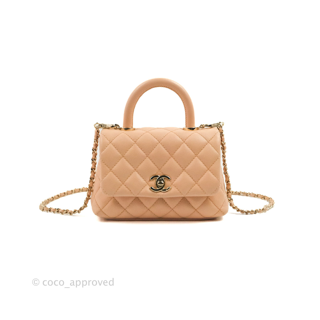 Chanel Mini Coco Handle Quilted Orange Clair Caviar Gold Hardware