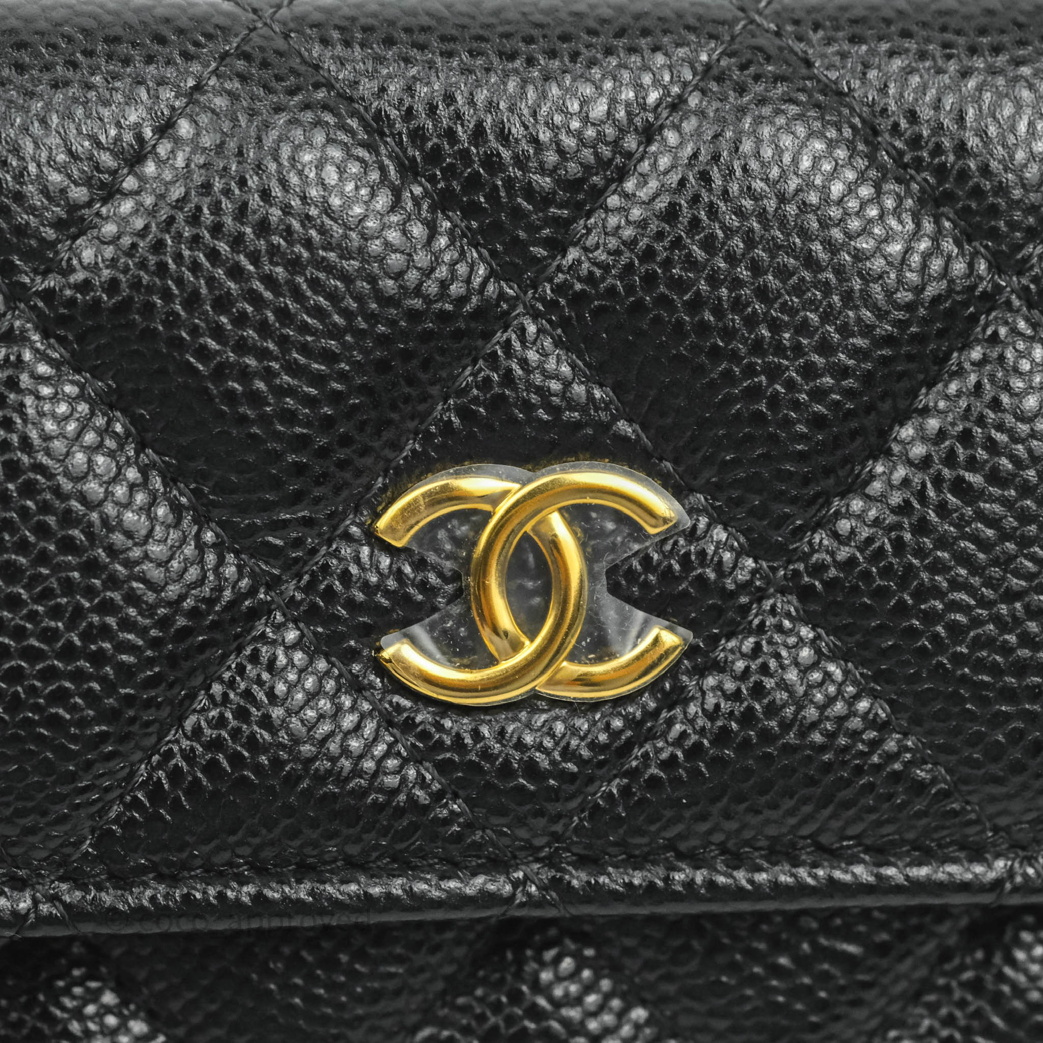 Chanel Miss Coco Clutch With Chain Quilted Black Caviar Gold