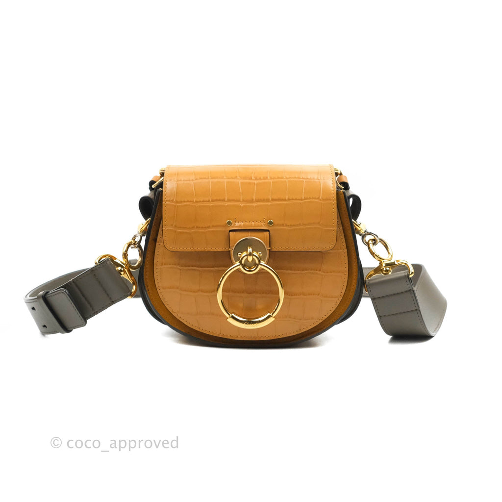 Chloe Small Croc-Embossed Tess Brown Bag