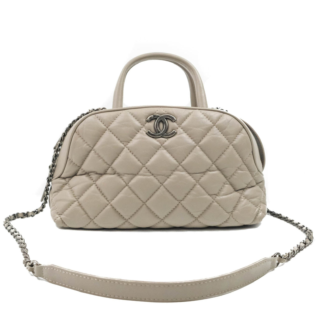 Chanel Quilted Small Coco Handle Bowling Bag Grey Aged Calfskin Ruthenium Hardware