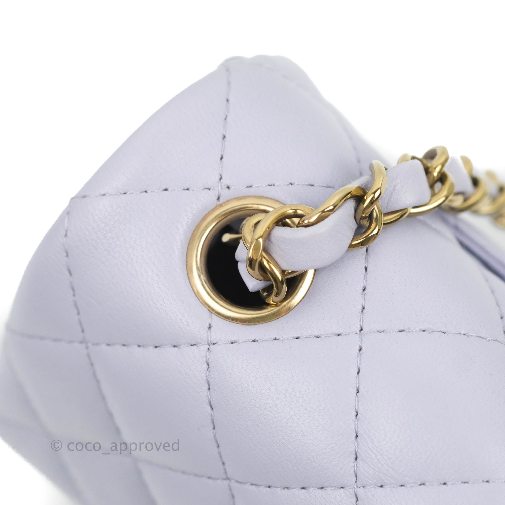 Chanel Light Blue Quilted Lambskin Imitation Pearl Chain Micro Bag Silver Hardware, 2021 (Very Good)