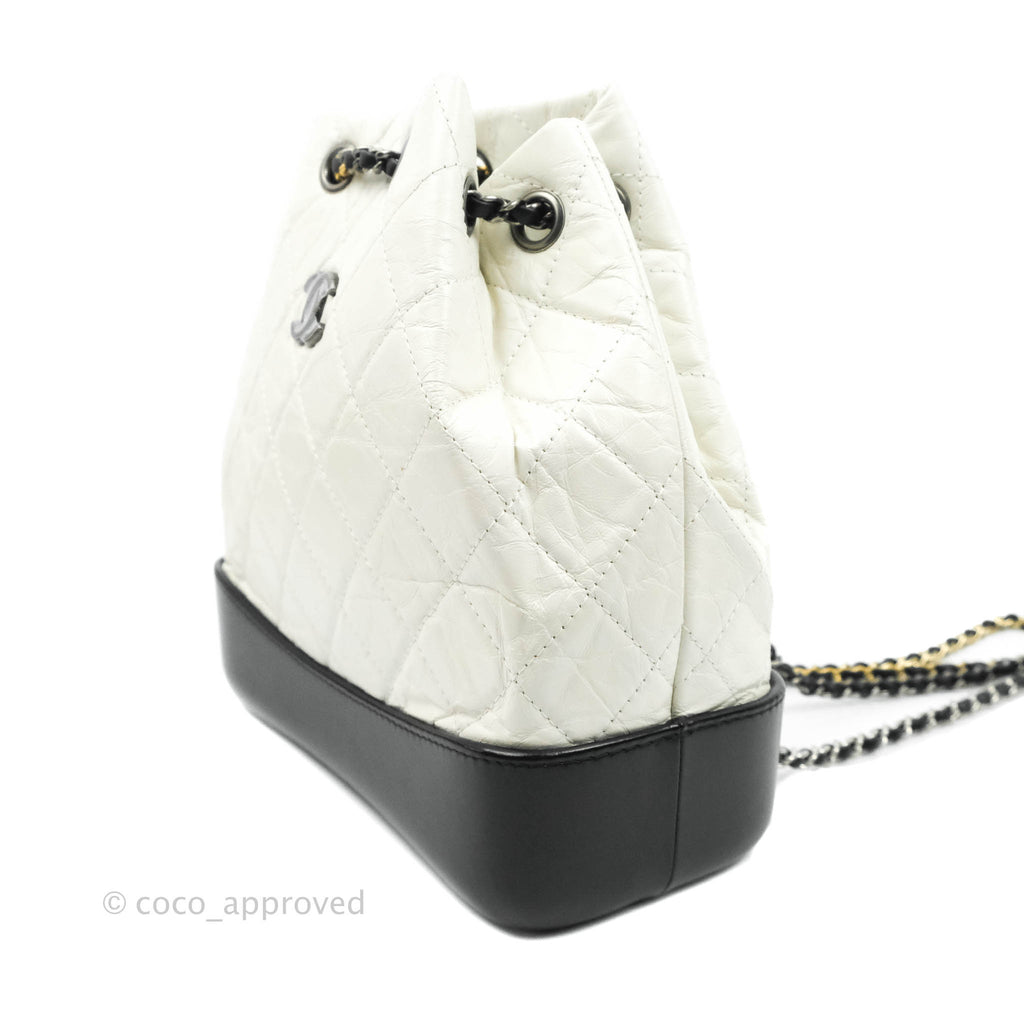 Chanel Small Gabrielle Backpack White Black Aged Calfskin