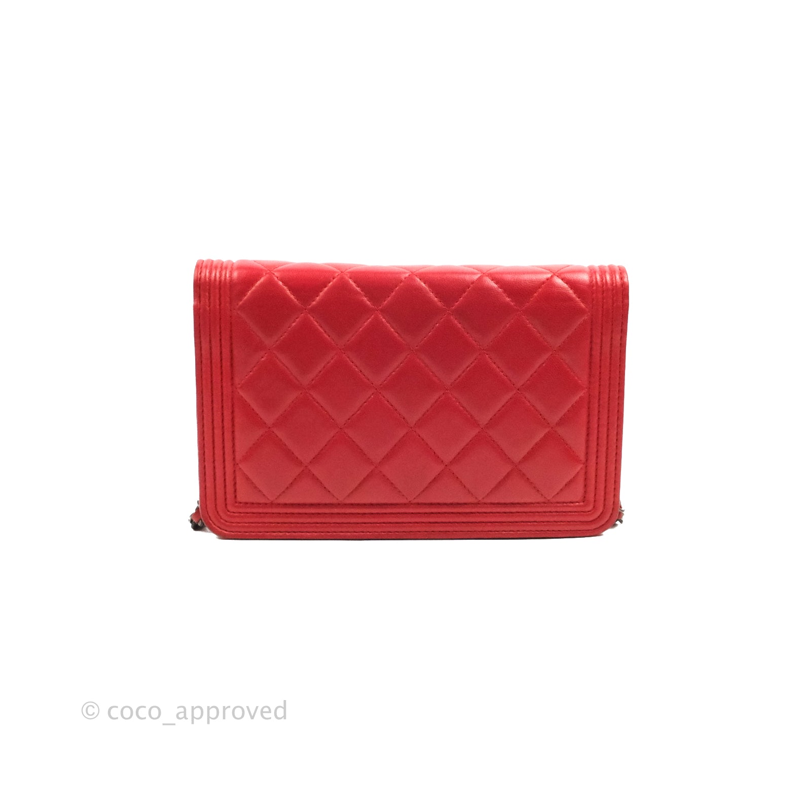 Chanel Boy Wallet on Chain WOC Red Lambskin Ruthenium Hardware