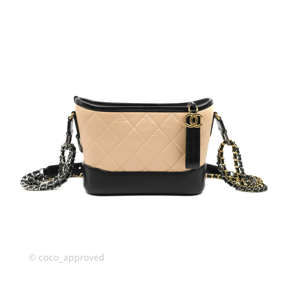 Chanel Quilted Small Gabrielle Hobo Black Beige Aged Calfskin