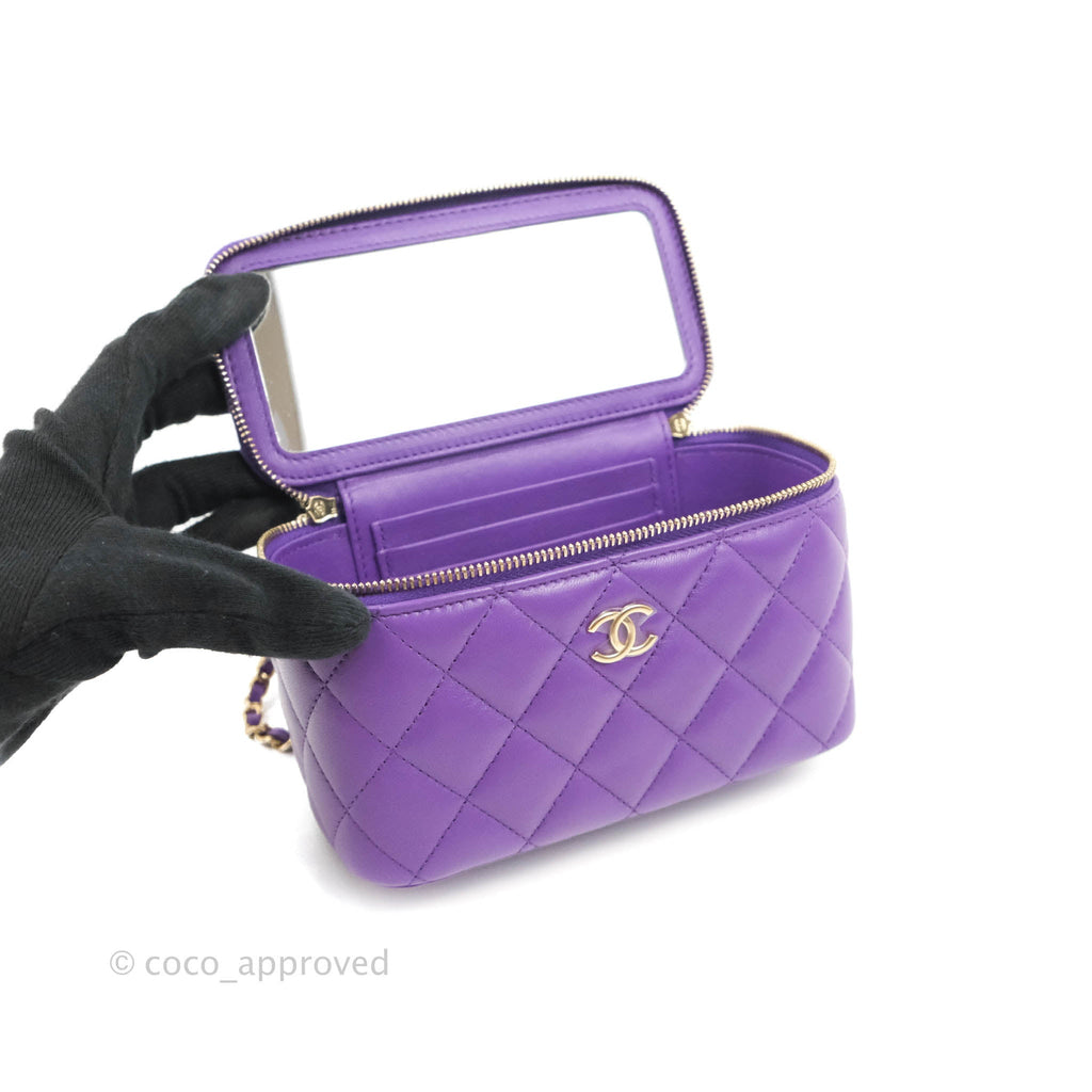 Chanel Vanity Rectangular Top Handle Purple Lambskin Gold Hardware