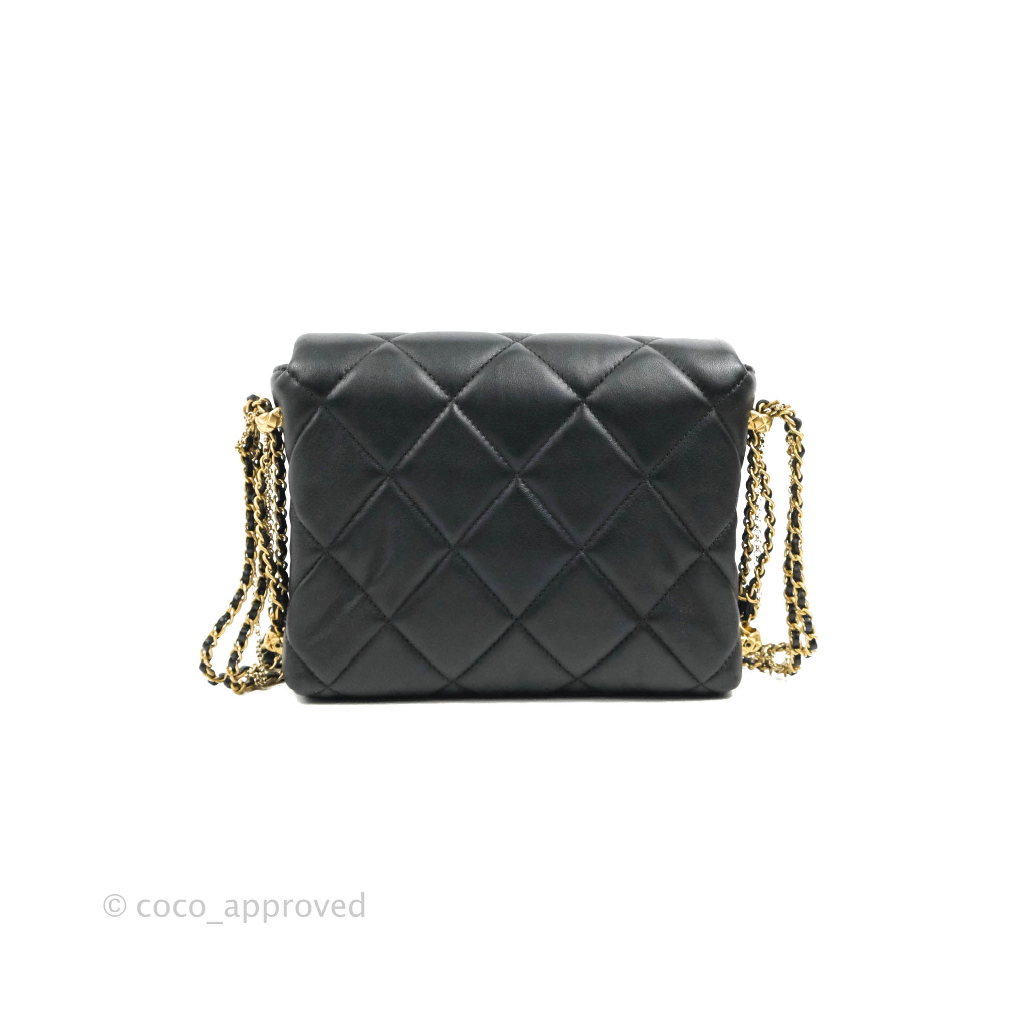 Chanel Mini Flap Bag With Pearl And Woven Chain Cc Logo Black Lambskin –  Coco Approved Studio