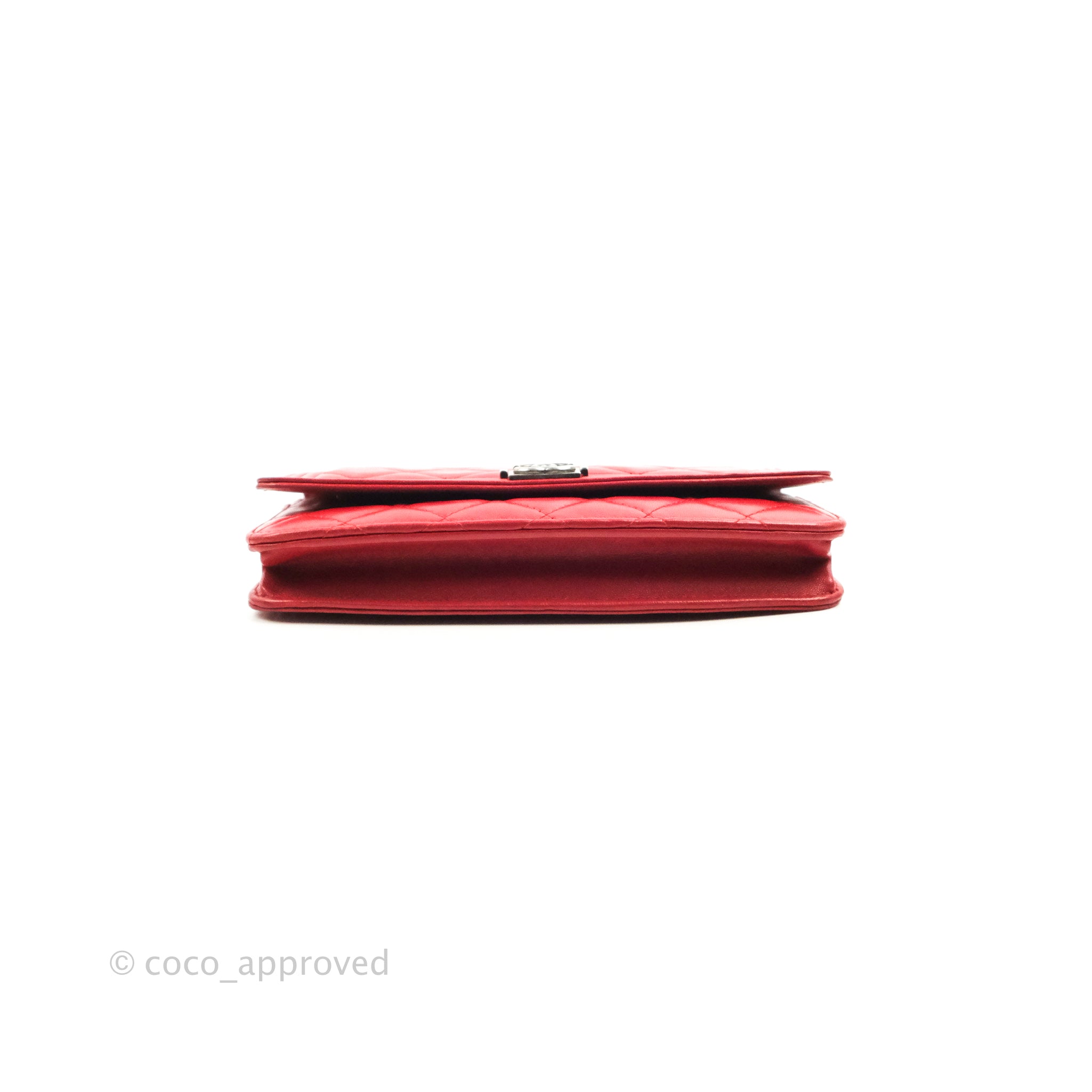 Chanel Red Chevron Leather Wallet On Chain