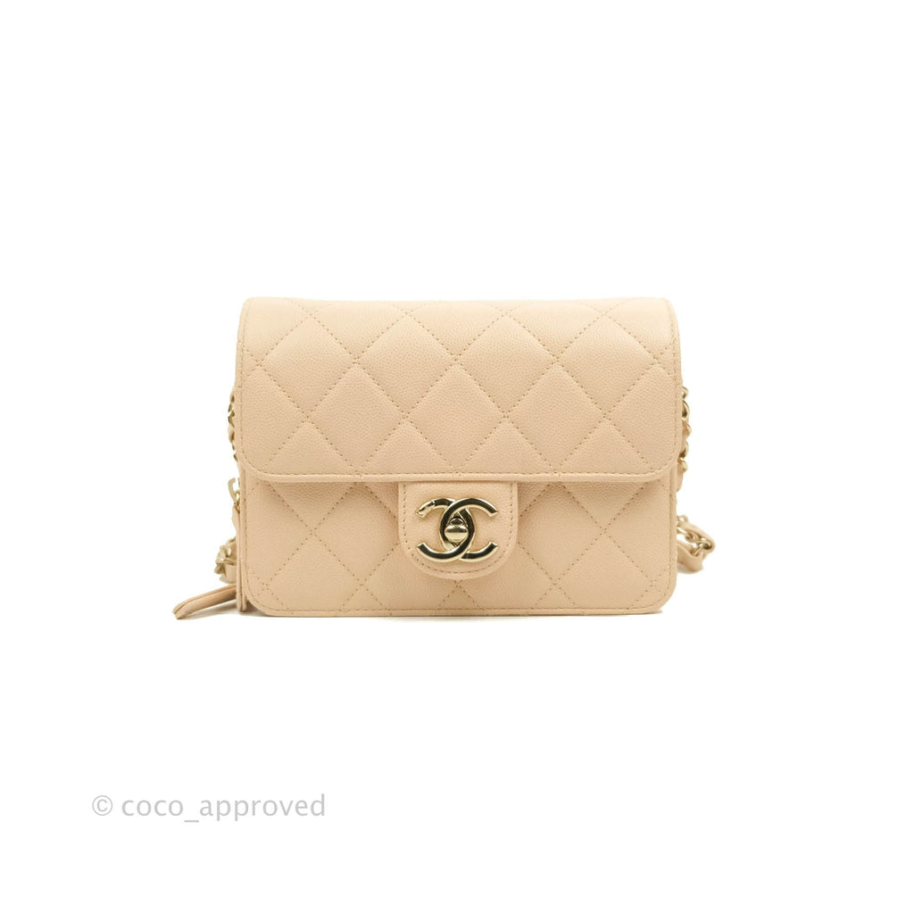 Chanel Quilted Small Urban Companion Flap Bag Beige Caviar Silver Hardware