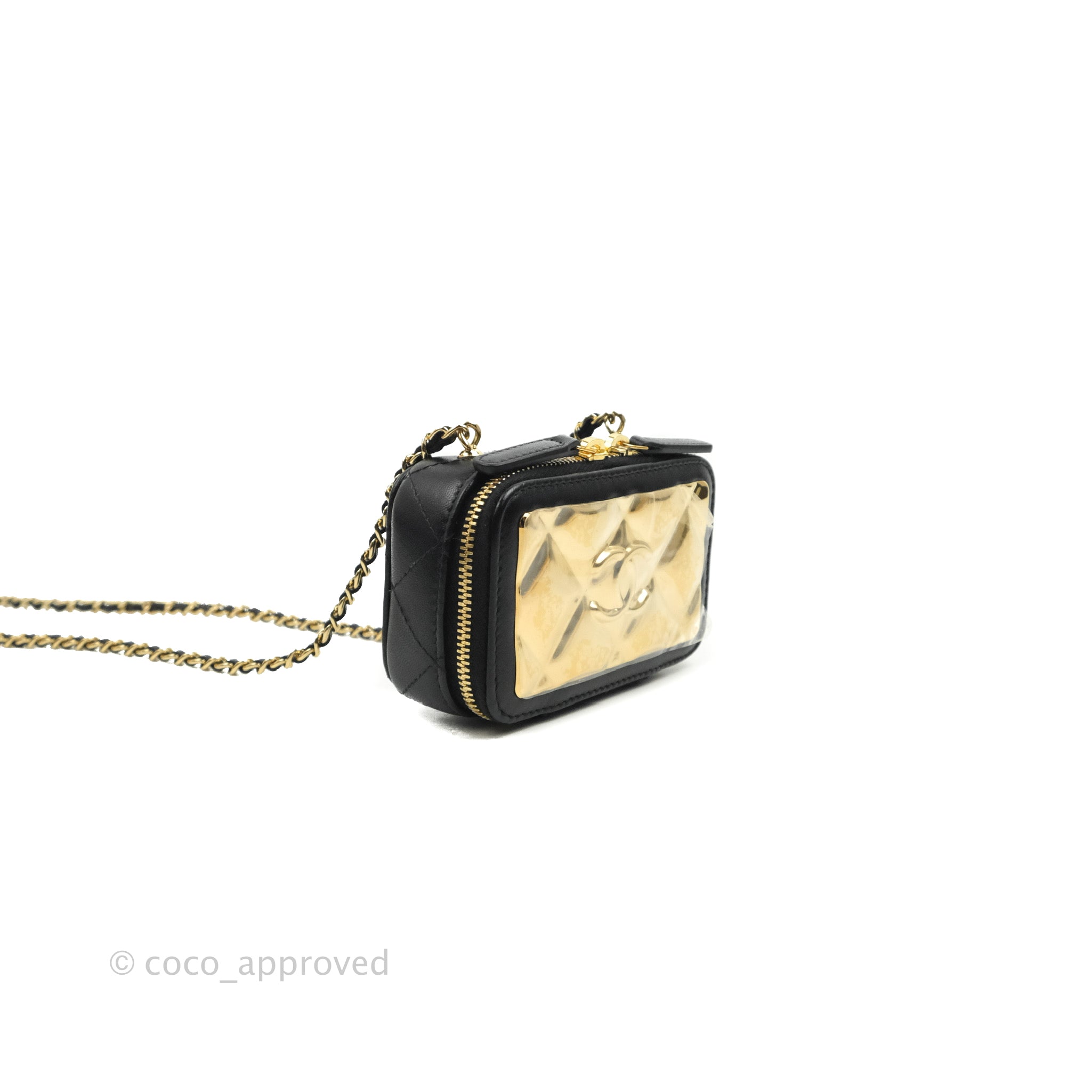 Chanel Gold/Black Quilted Metal Lambskin Leather 2021 Golden Plate Mini  Vanity Bag Chanel