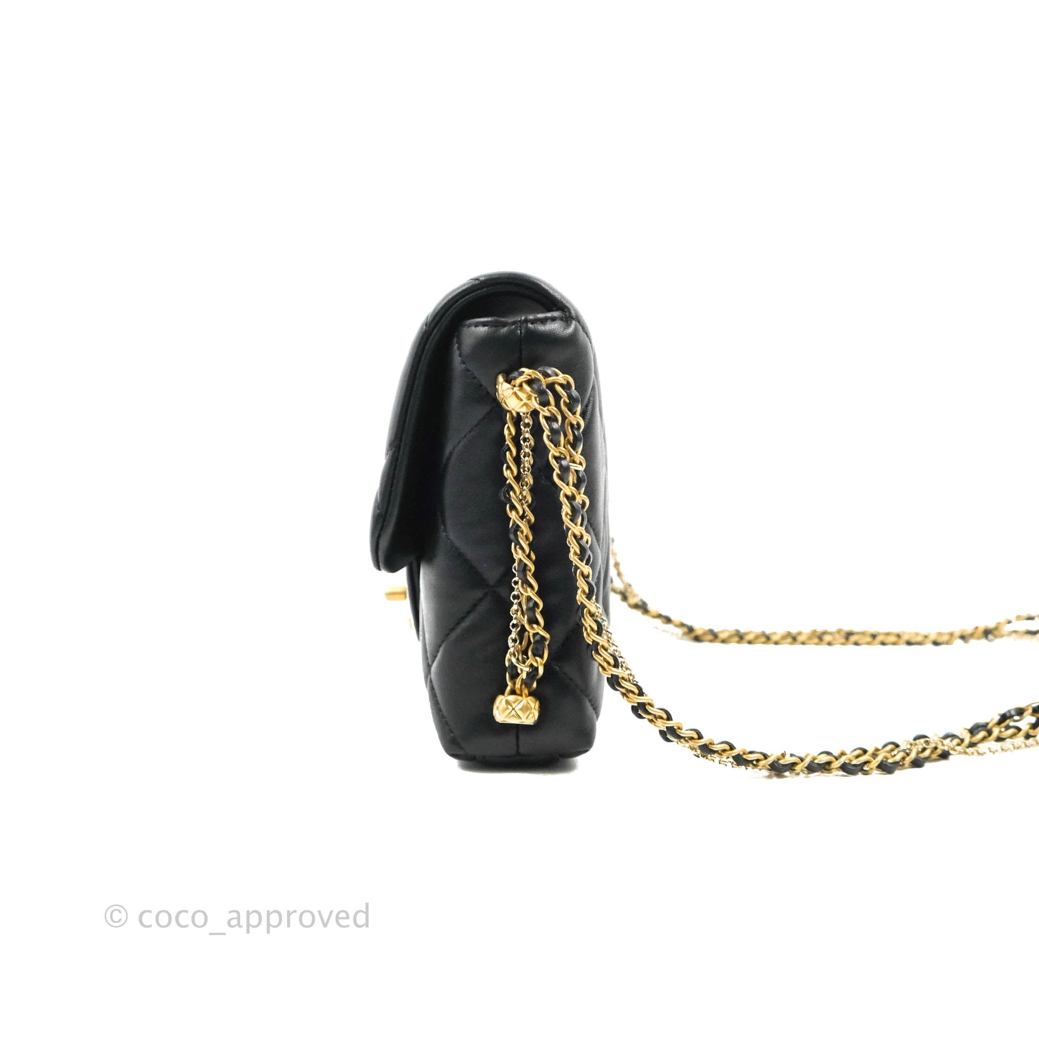 Chanel Mini Flap Bag With Pearl And Woven Chain CC Logo Black 