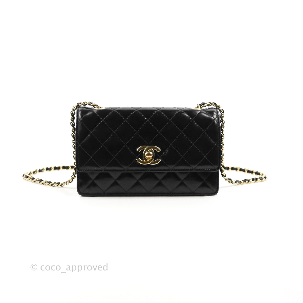 Chanel Mini Flap Clutch with Chain Black Gold Hardware
