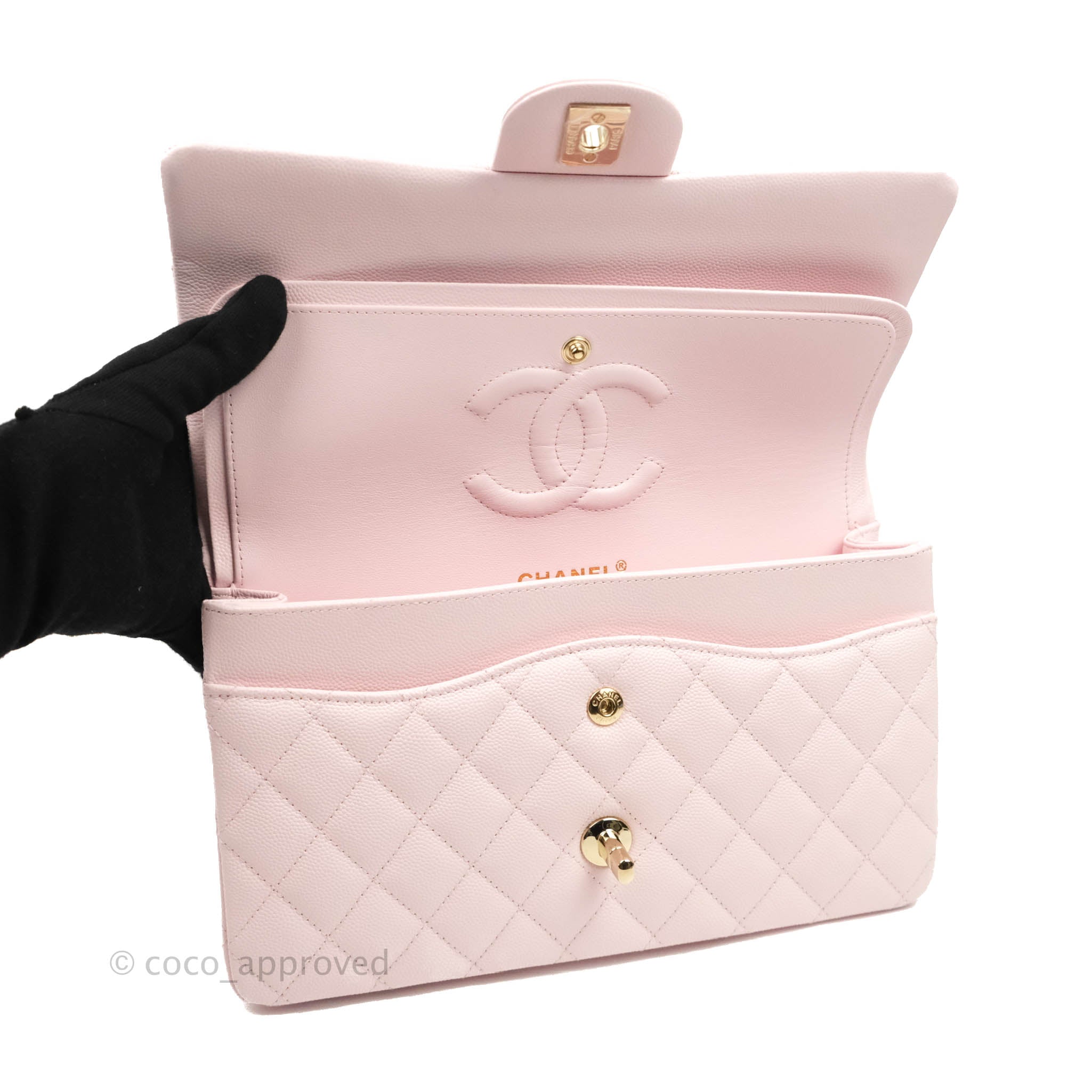 Chanel Classic M/L Medium Flap Quilted Light Pink Caviar Gold