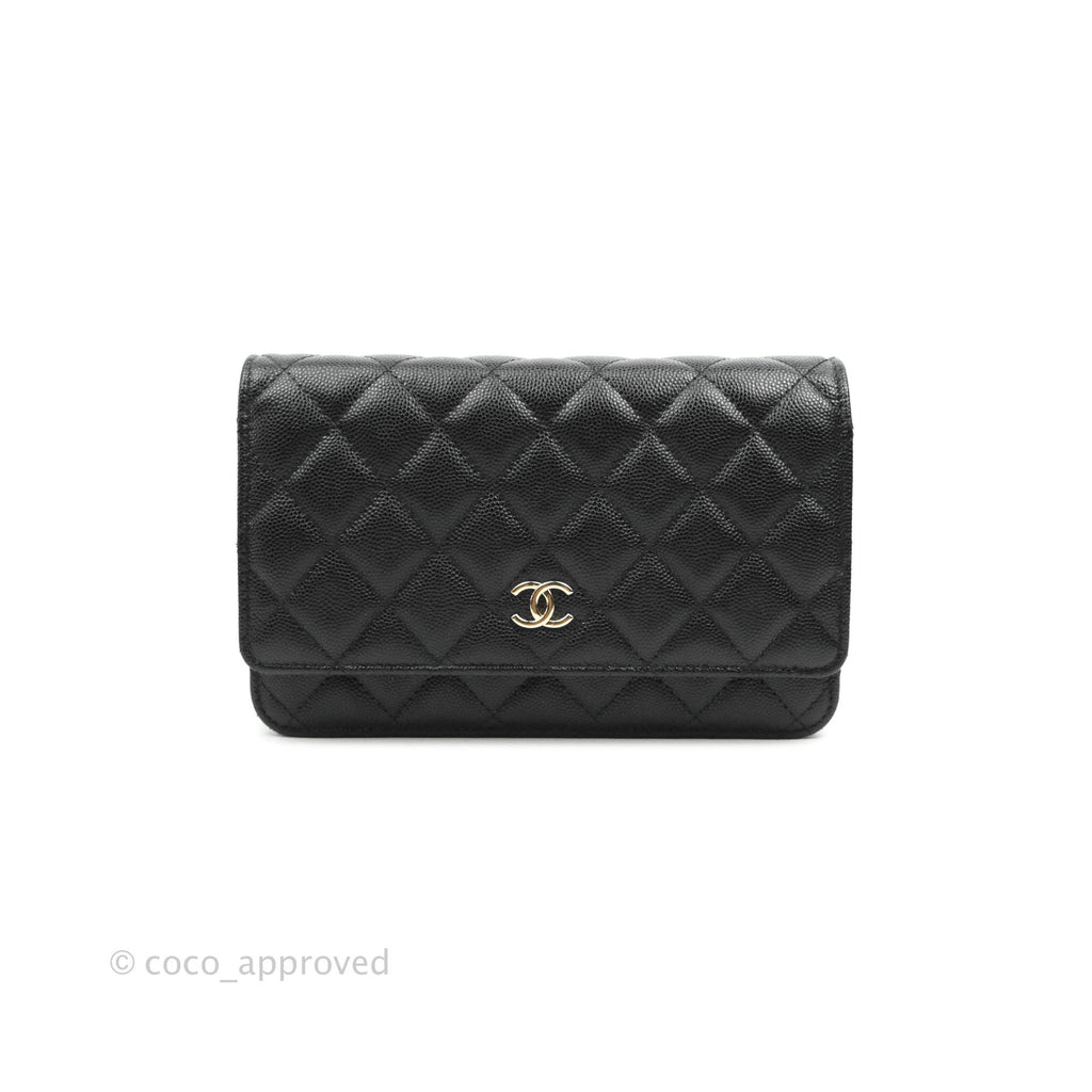 Chanel Quilted WOC Black Caviar Gold Hardware With Charms