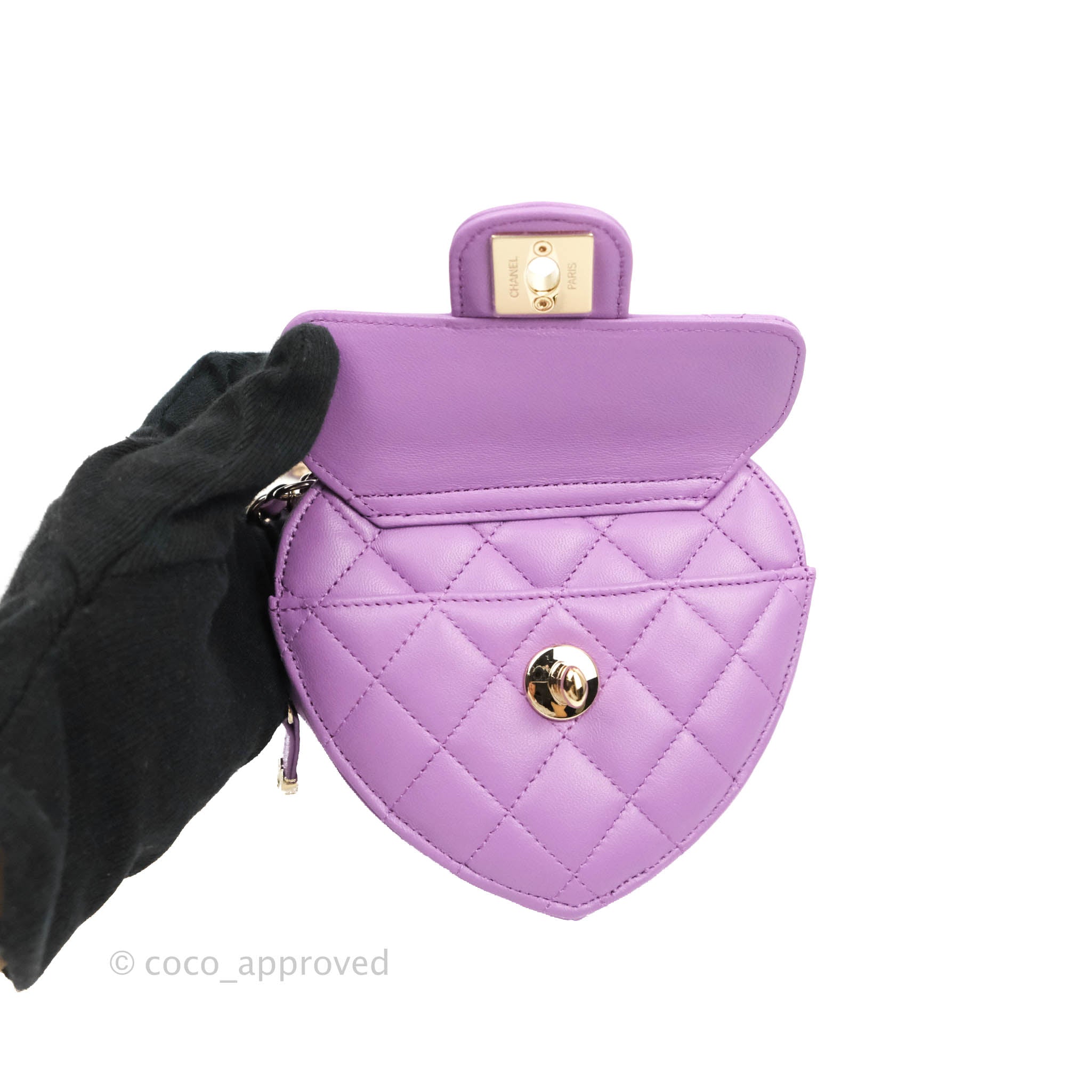 Chanel Small Heart Bag Purple Lambskin Gold Hardware 22S – Coco