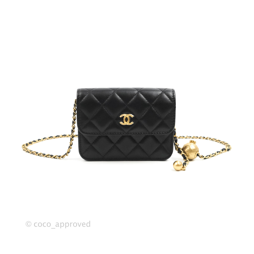 Chanel Pearl Crush Card Holder Black Lambskin Aged Gold Hardware